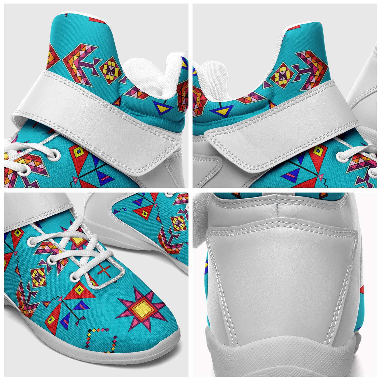 Scattered Generations Turquoise Ipottaa Basketball / Sport High Top Shoes - White Sole