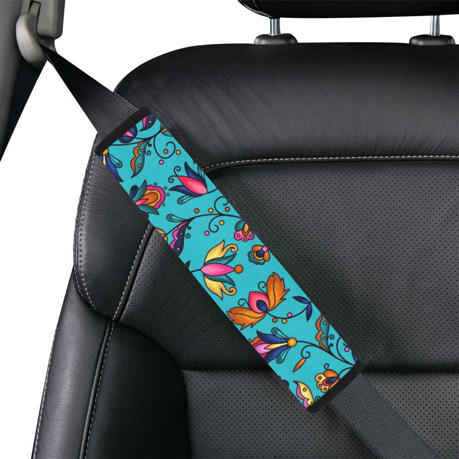 Copper Prairie Petals Turquoise Car Seat Belt Cover 7''x12.6'' (Pack of 2)