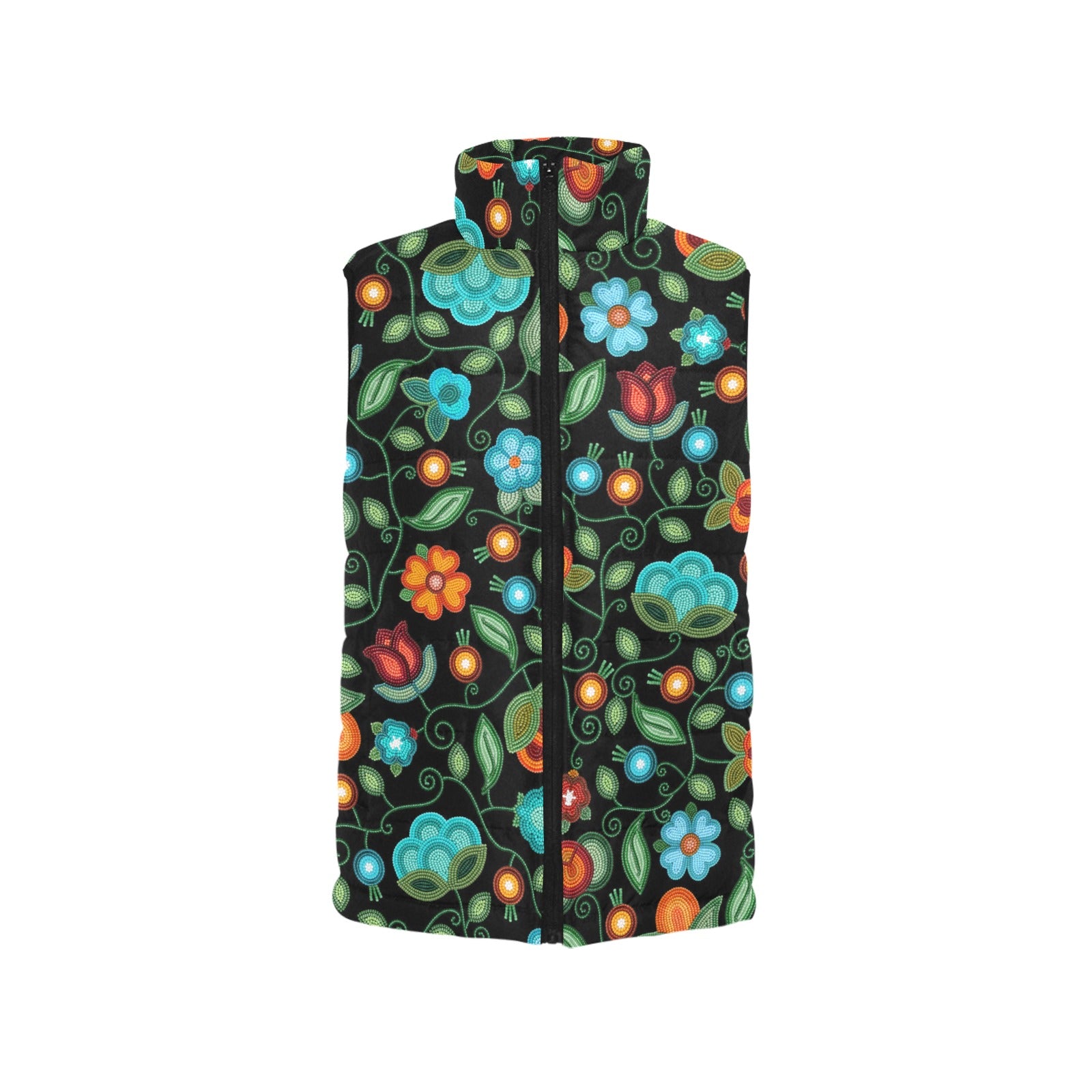 Prairie Fire Petals Black Women's Padded Vest Jacket