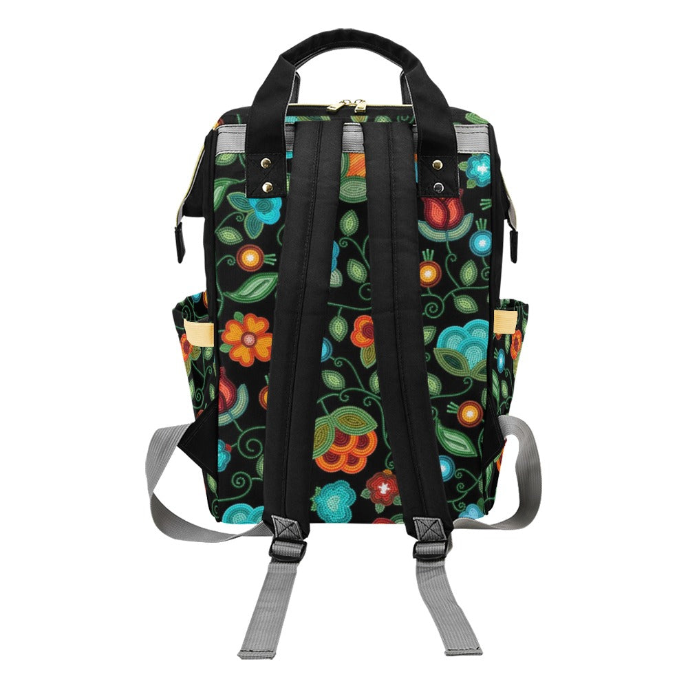 Prairie Fire Petals Black Multi-Function Diaper Backpack/Diaper Bag