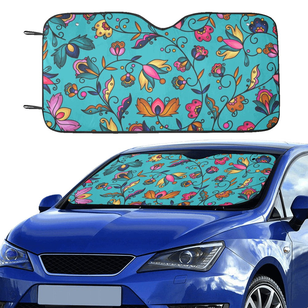 Copper Prairie Petals Turquoise Car Sun Shade 55"x30"