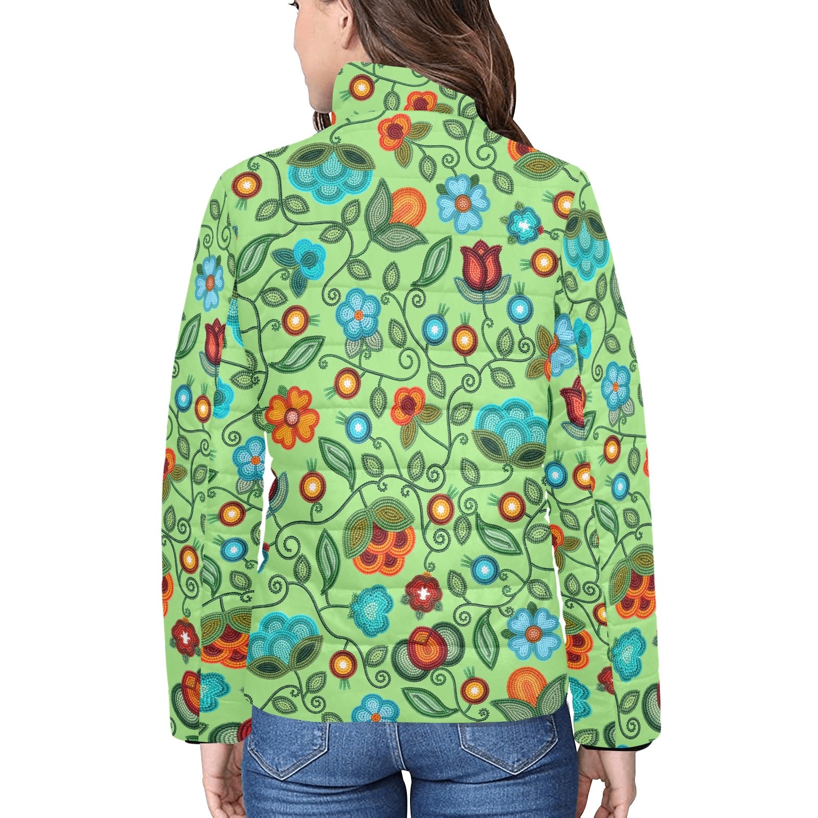 Prairie Fire Petals Sage Women's Stand Collar Padded Jacket