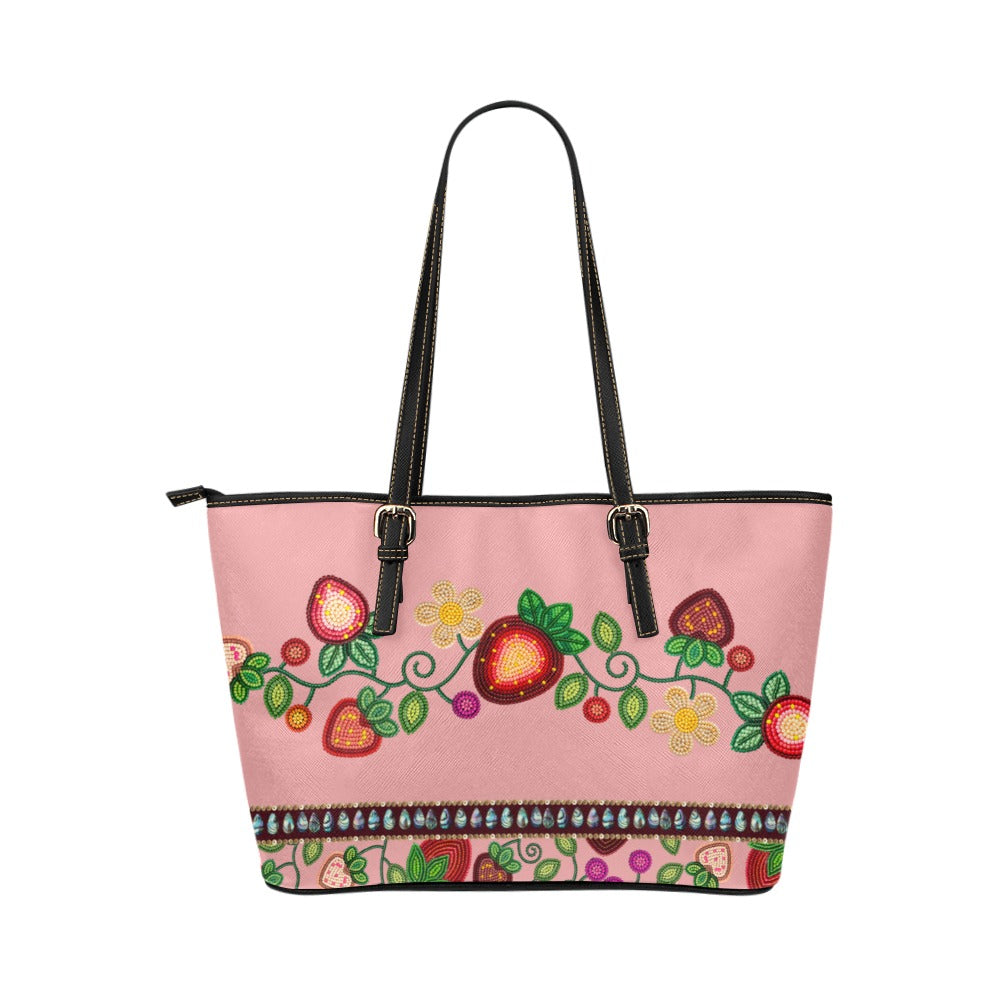 Berry Garden Pink Leather Tote Bag/Large