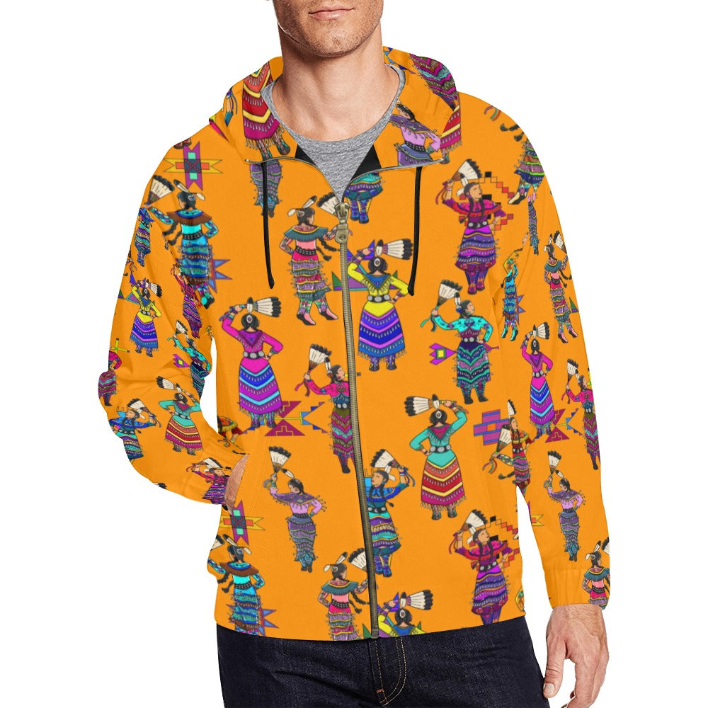 Women's Jingle Dancers Orange Men's Zipper Hoodie
