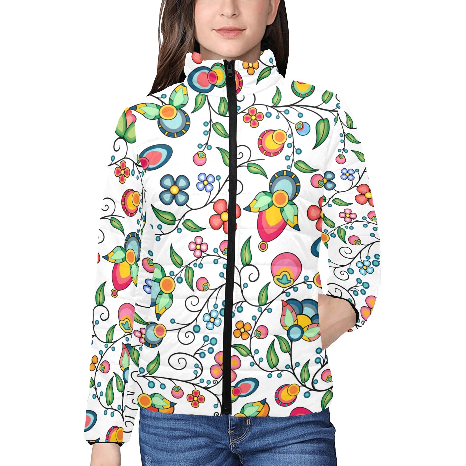 Floral Bounty White Women's Padded Jacket