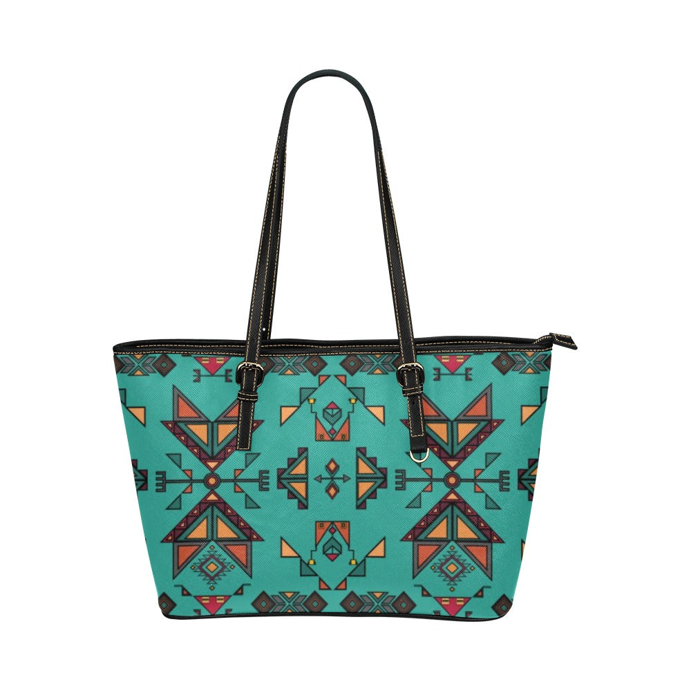 Arrow dawn Turquoise Leather Tote Bag/Large