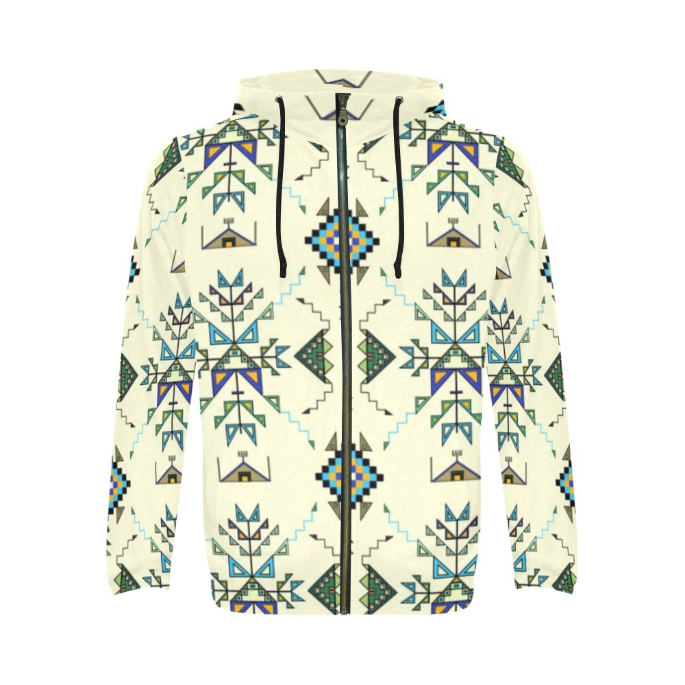 Bear Shield Cream Men's Zipper Hoodie