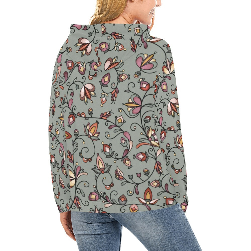 Burnt Sky Petals Green Hoodie for Women (USA Size)