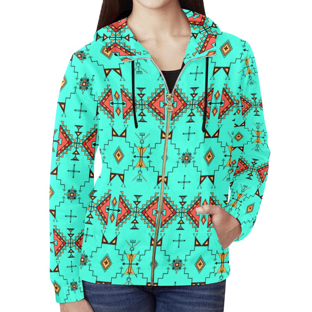 Thunder Flight Turquoise Full Zip Hoodie for Women