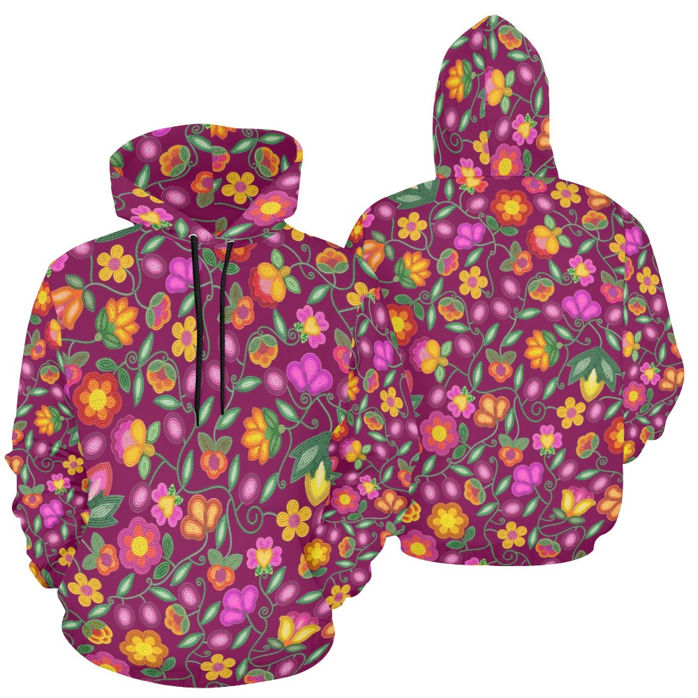Boreal Bounty Dark Magenta All Over Print Hoodie for Women (USA Size)