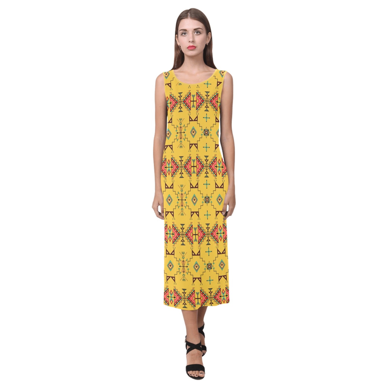 Thunder Flight Yellow Phaedra Sleeveless Open Fork Long Dress