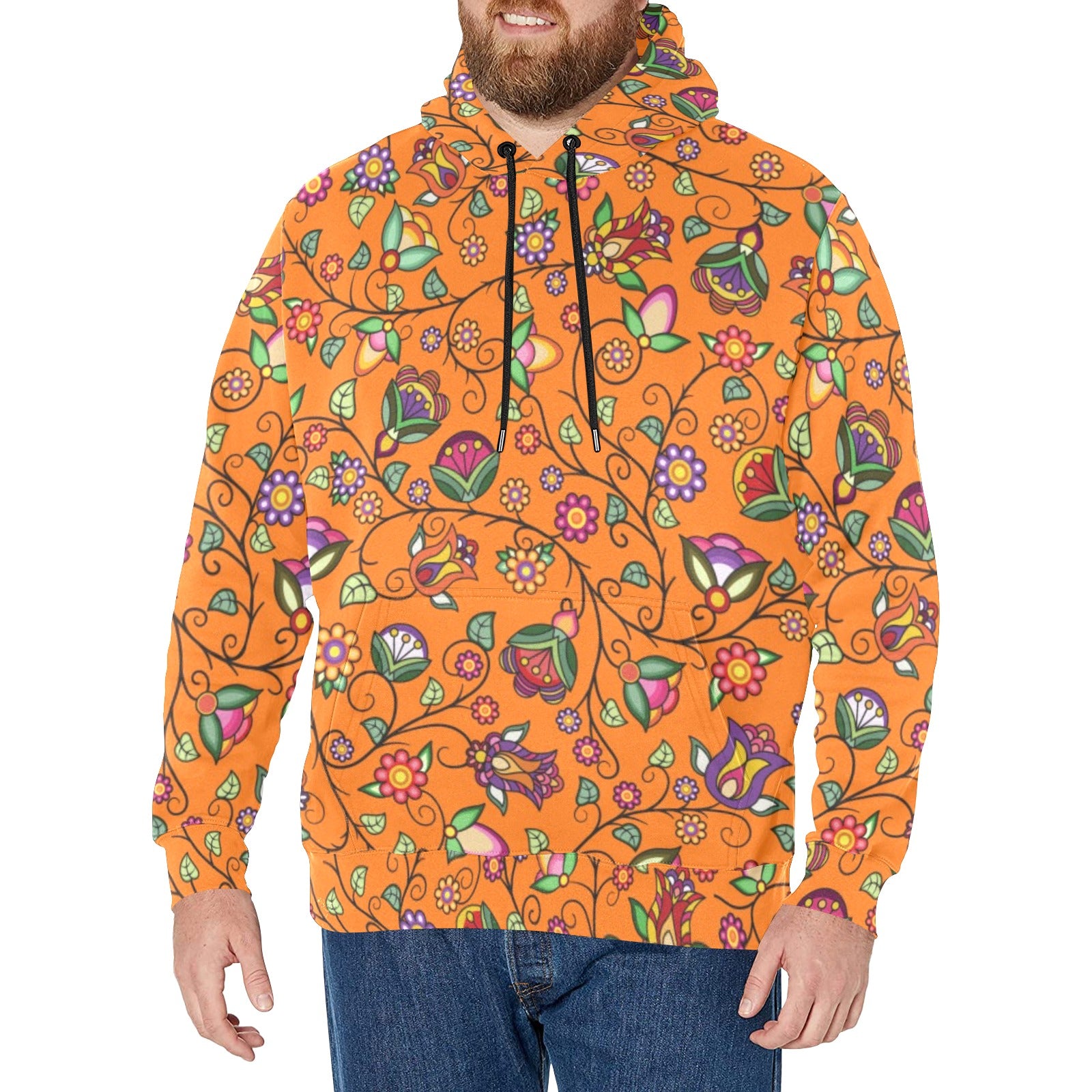 Heartbeat Petals Orange Men's Long Sleeve Fleece Hoodie