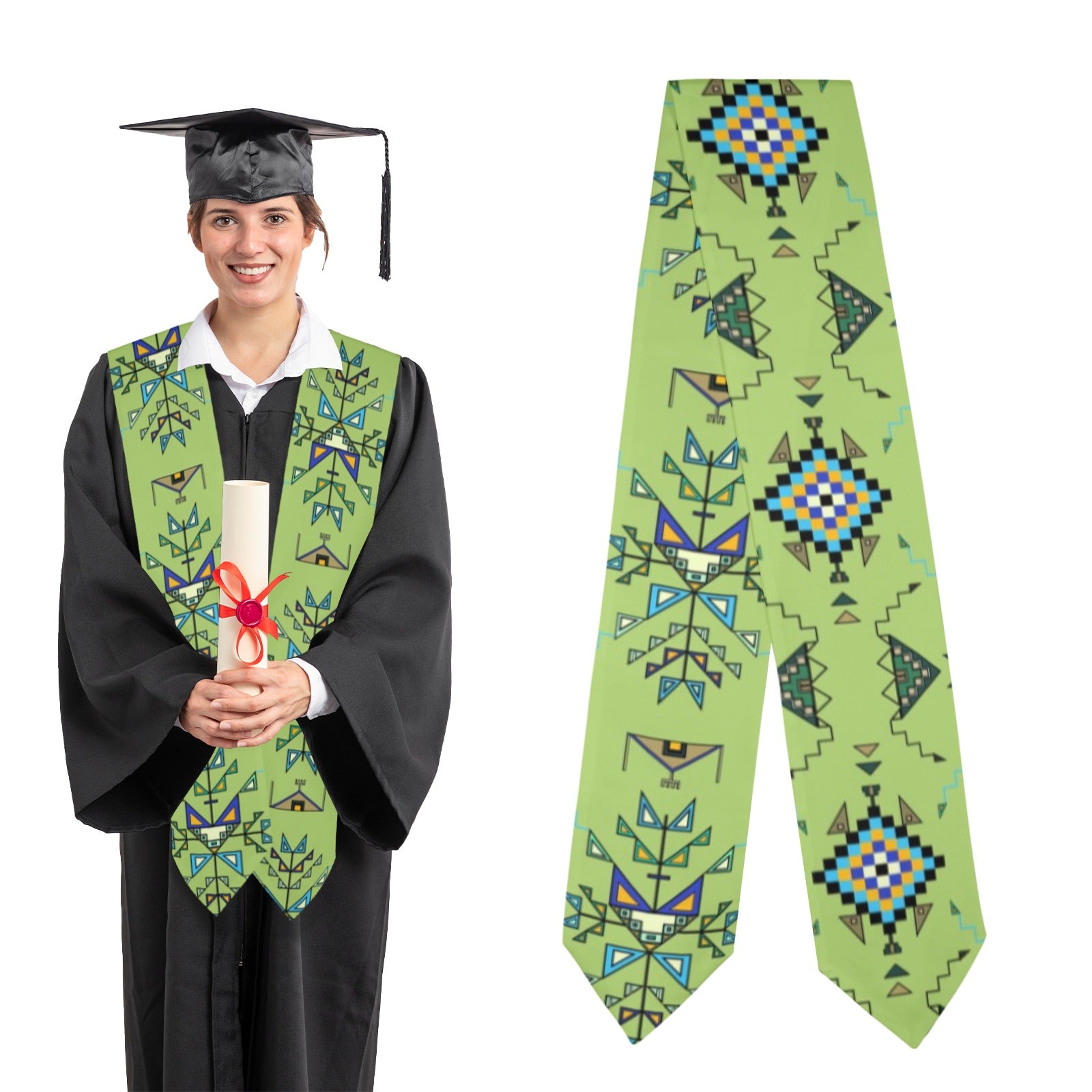 Bear Shield Green Graduation Stole