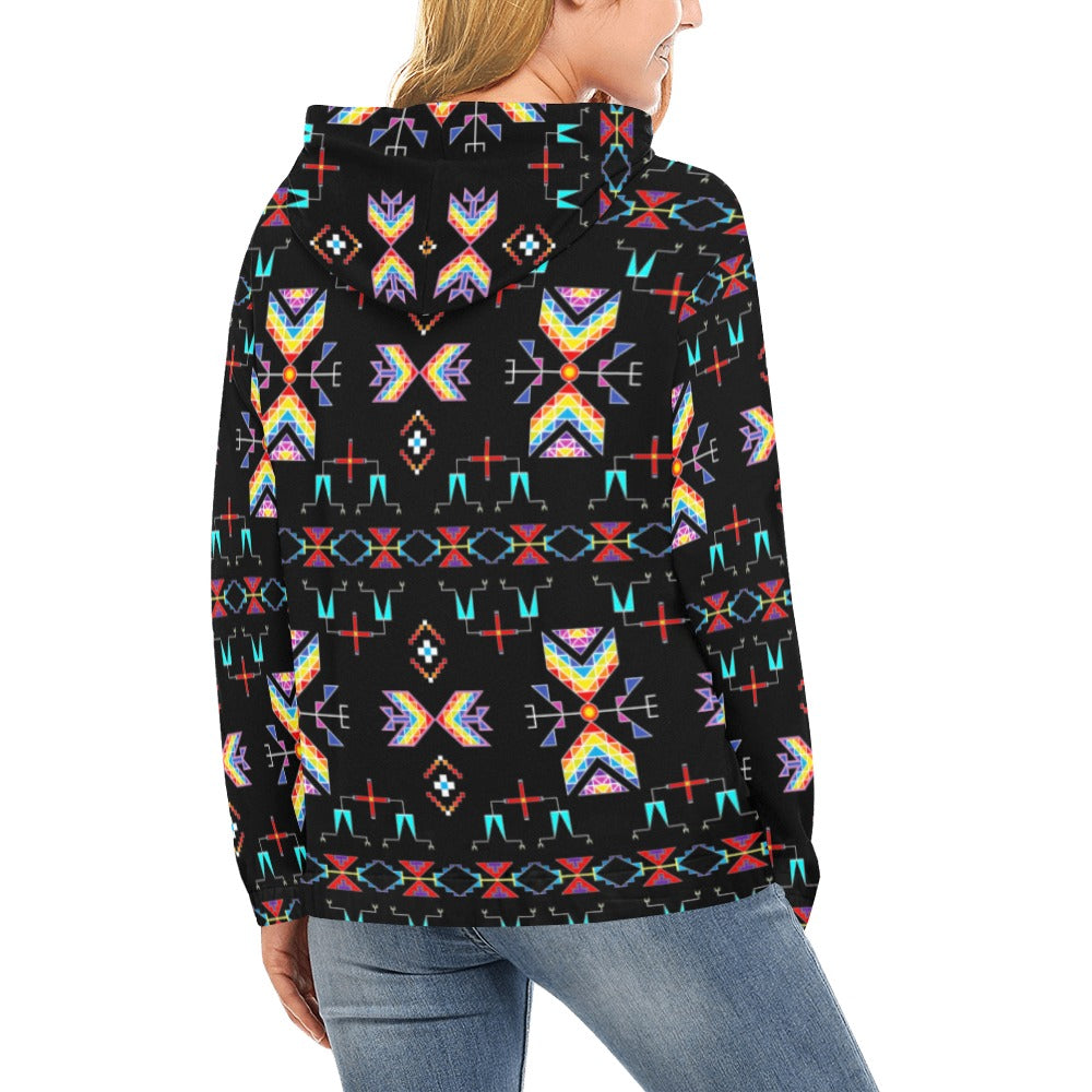Rainy Chief Rainbow Black Hoodie for Women (USA Size)