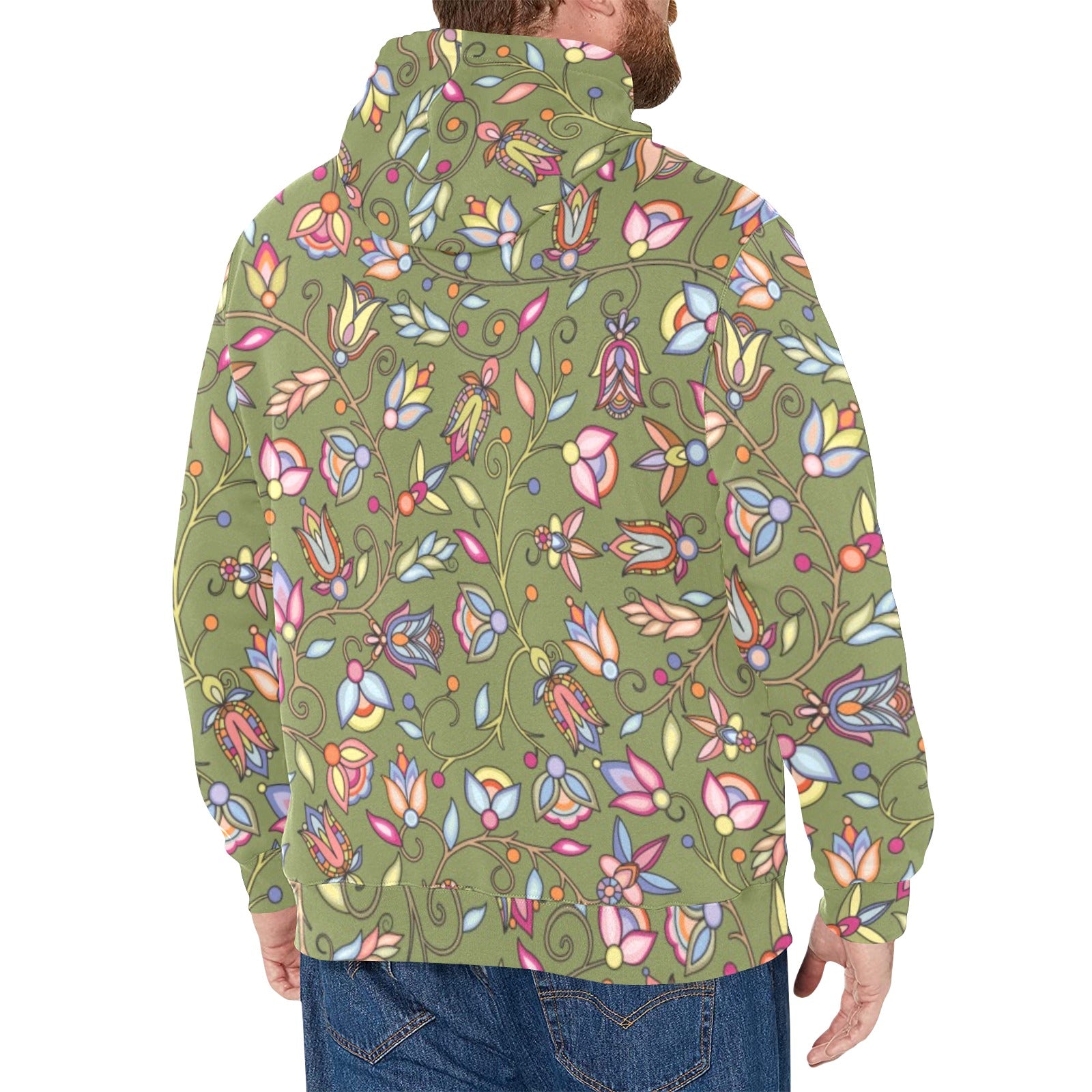 Buffalo Bloom Sage Men's Long Sleeve Fleece Hoodie