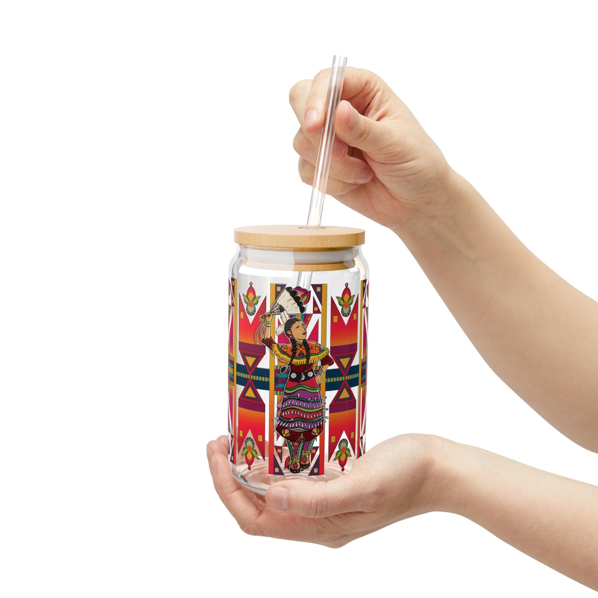 Jingle Dancer 3 Colorful 16oz Sipper Glass with Straw