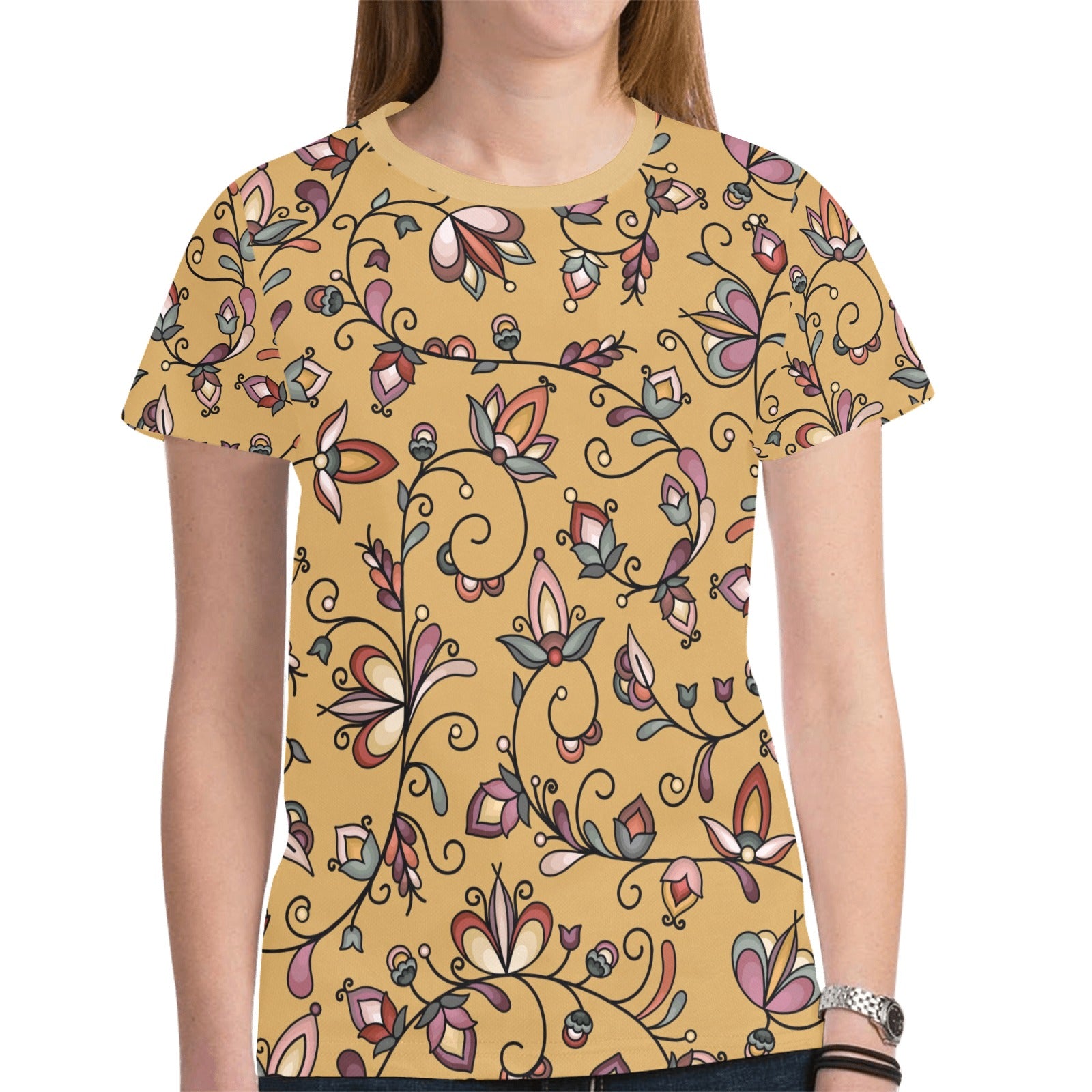Burnt Sky Petals Gold T-shirt for Women