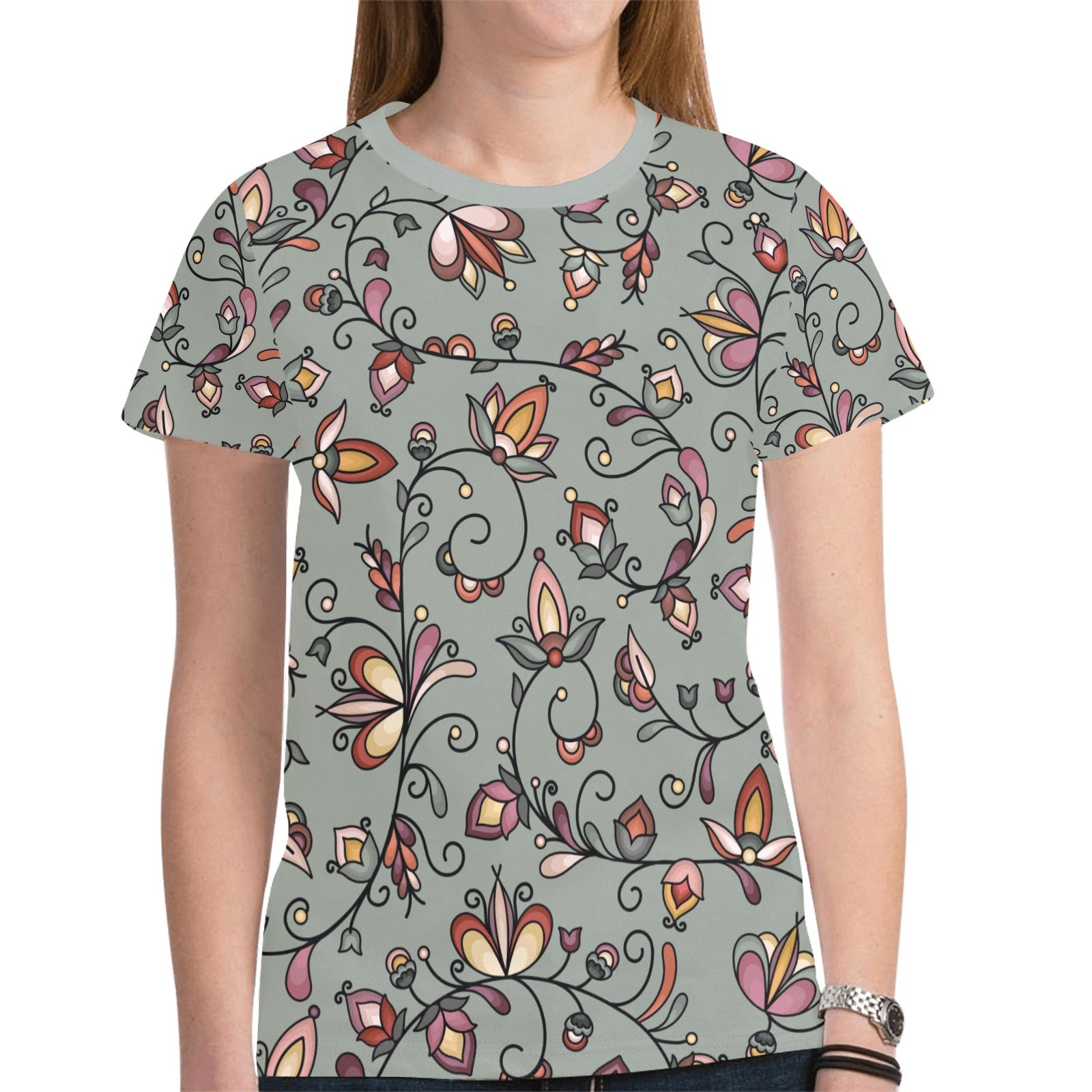 Burnt Sky Petals Green T-shirt for Women