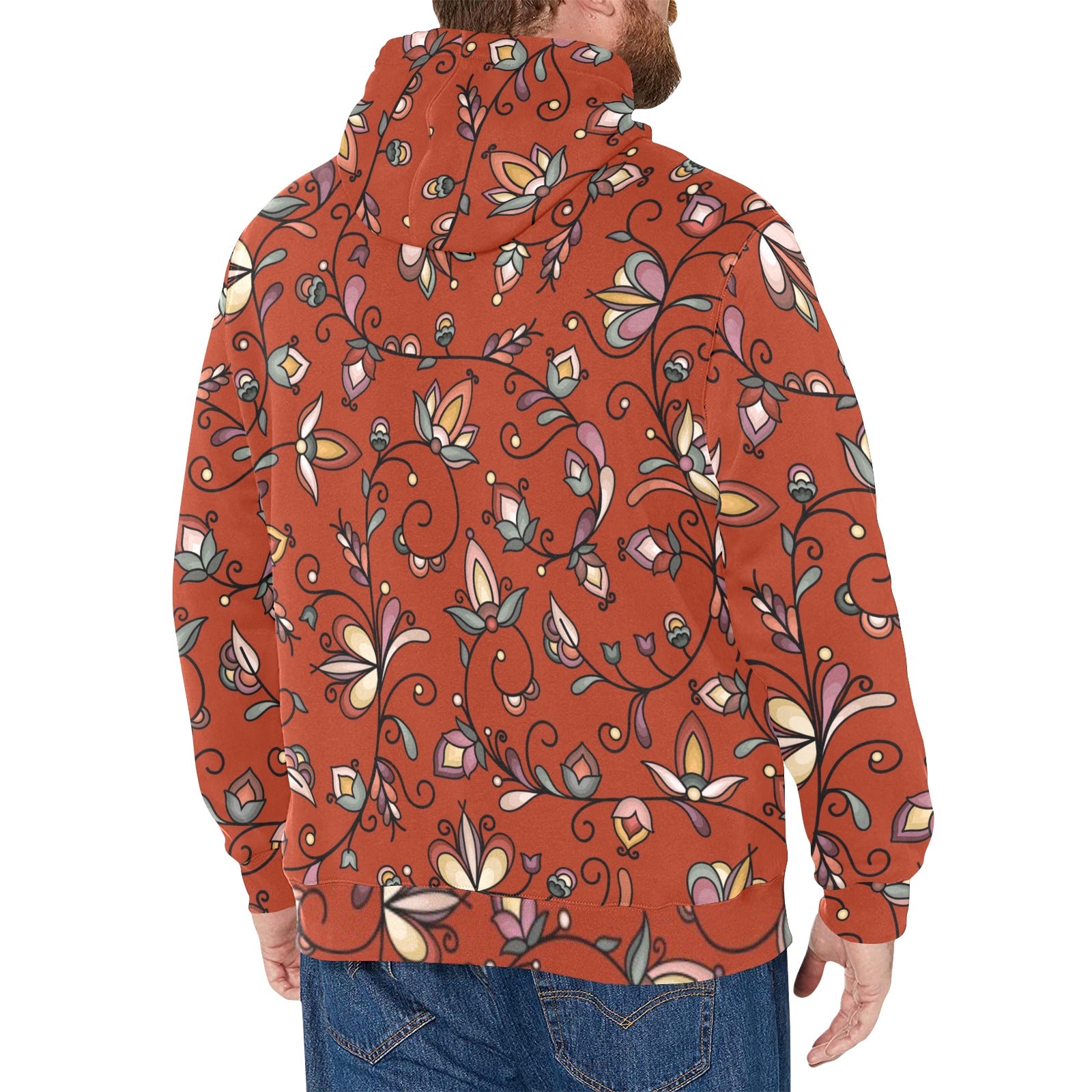 Burnt Sky Petals Red Men's Long Sleeve Fleece Hoodie