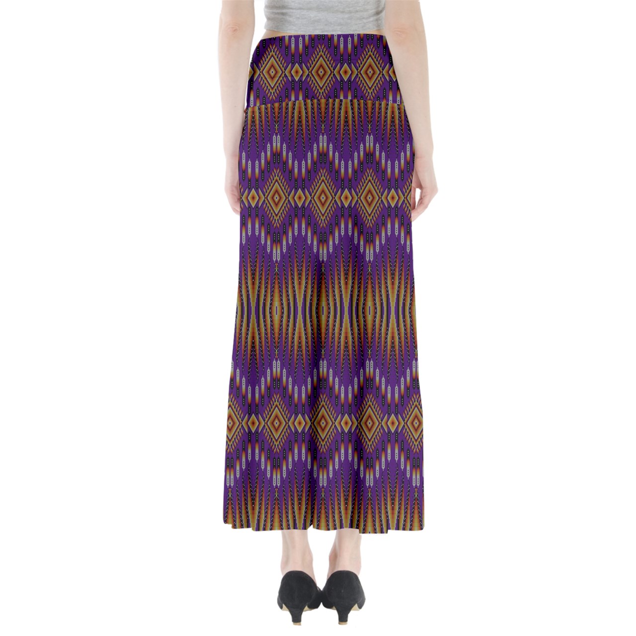 Fire Feather Purple Full Length Maxi Skirt