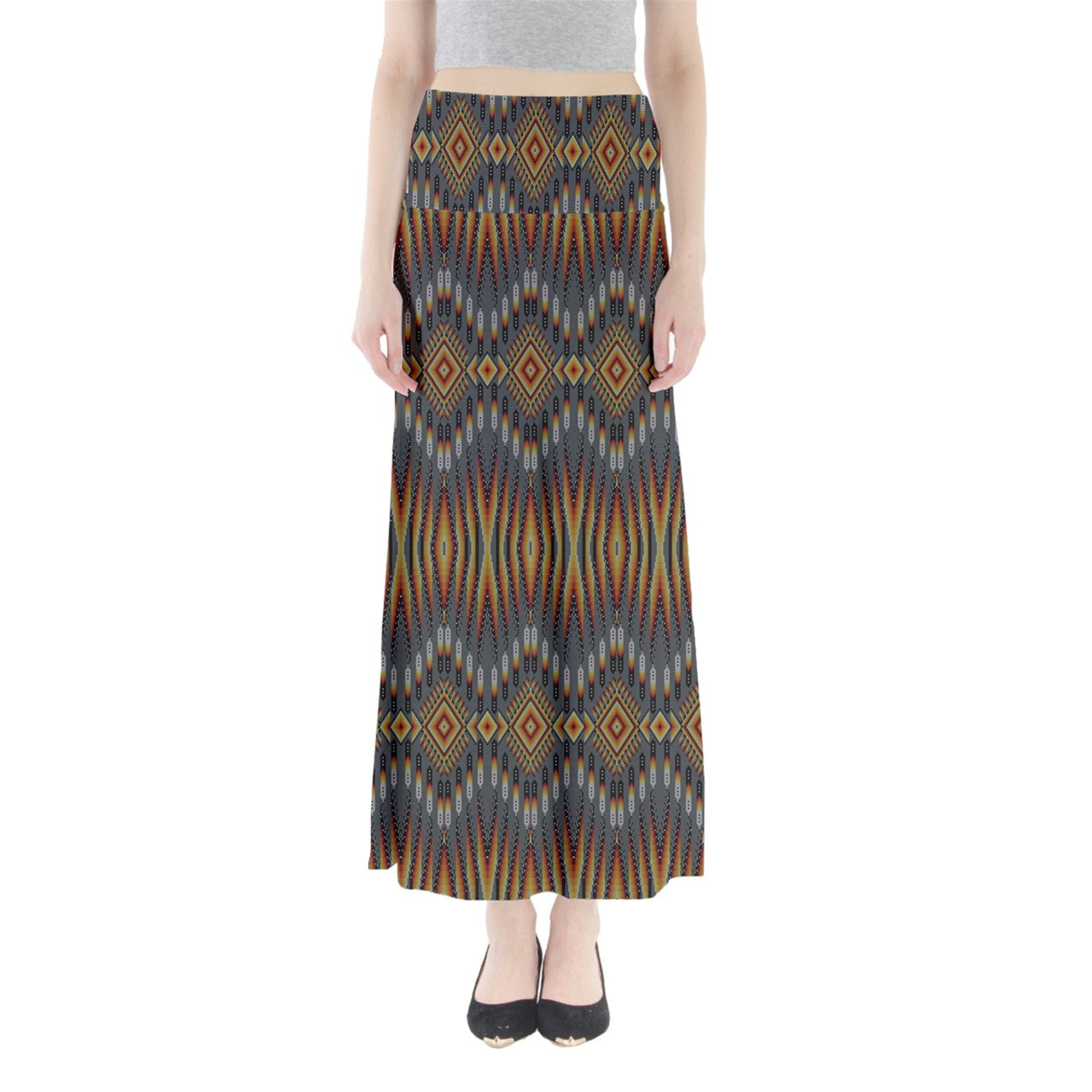 Fire Feather Grey Full Length Maxi Skirt