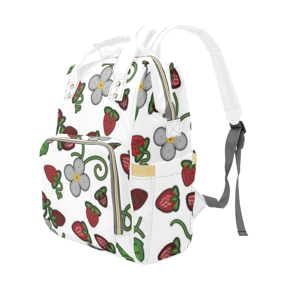 Strawberry Dreams White Multi-Function Diaper Backpack/Diaper Bag