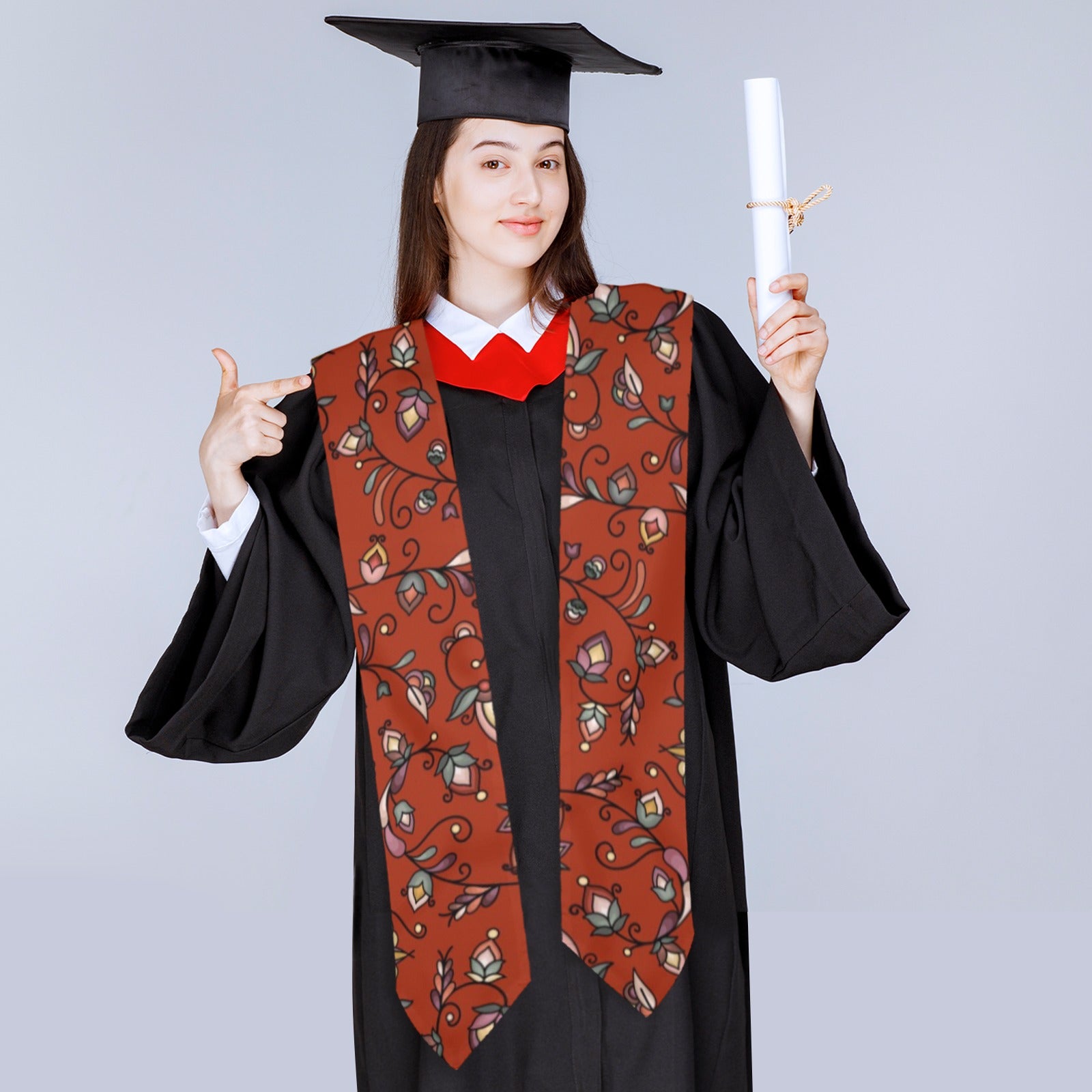 Burnt Sky Petals Red Graduation Stole
