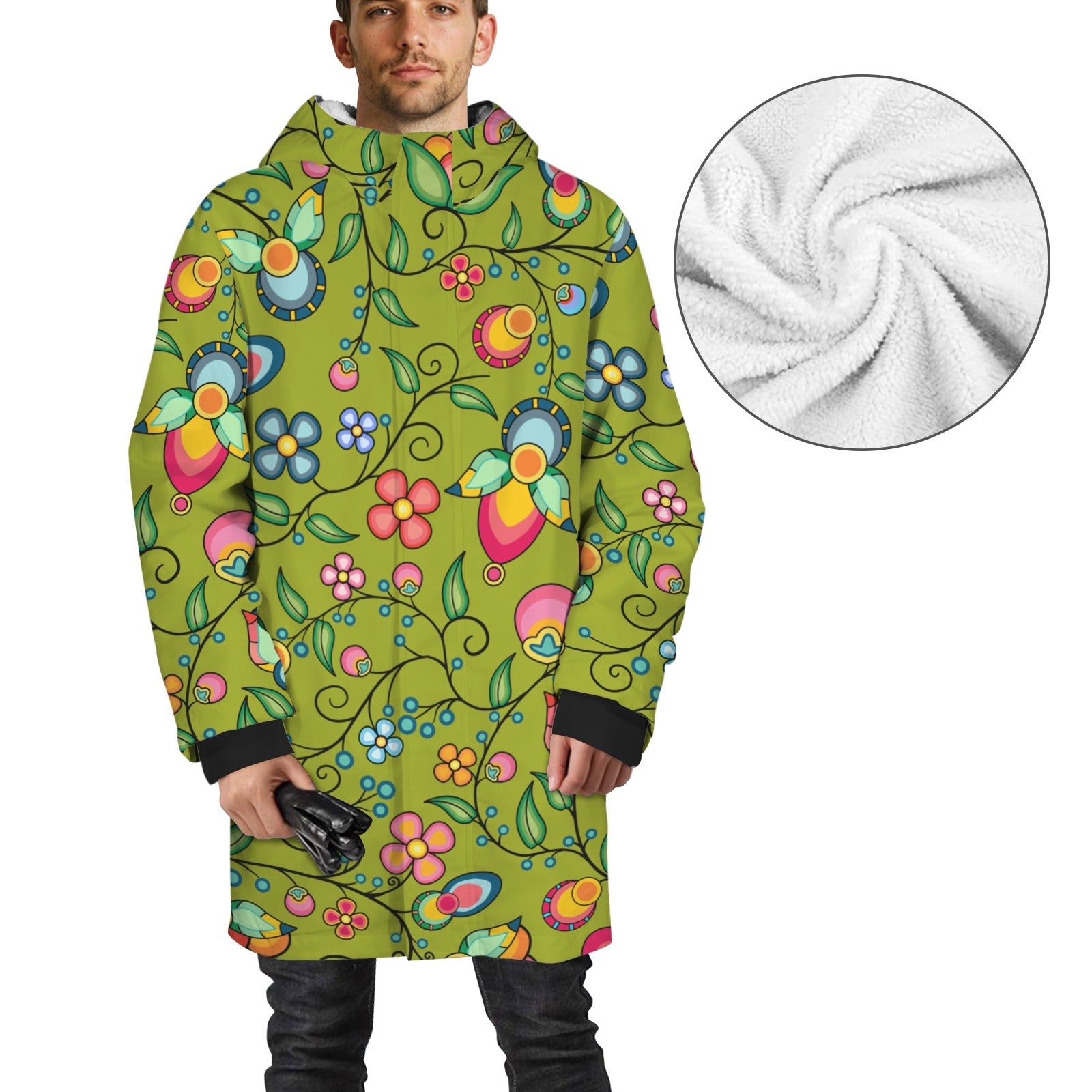 Floral Bounty Sweetgrass Unisex Sherpa Lined Hooded Coat