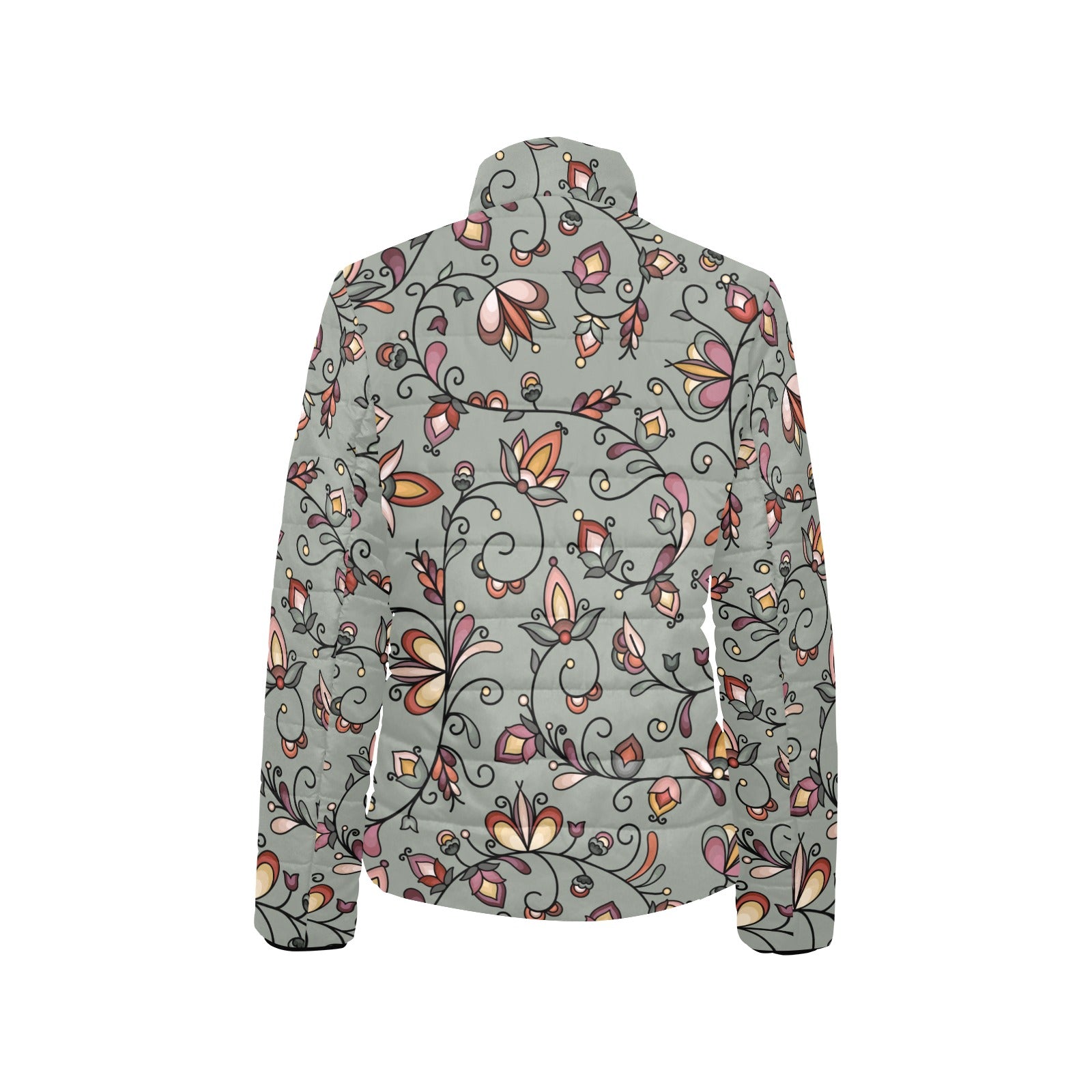 Burnt Sky Petals Green Women's Stand Collar Padded Jacket