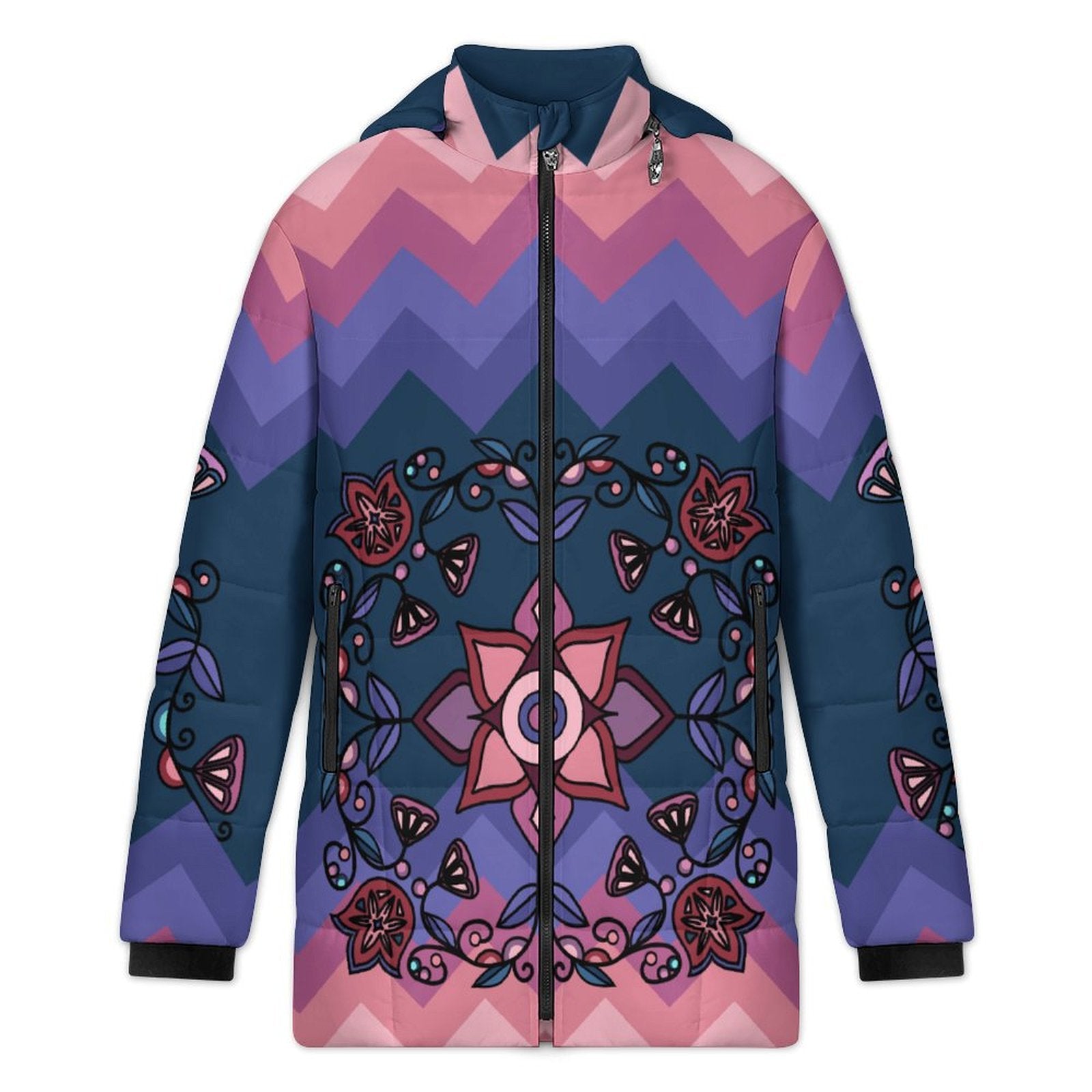 Frost Flower Circle Women's Hooded Puffer Coat