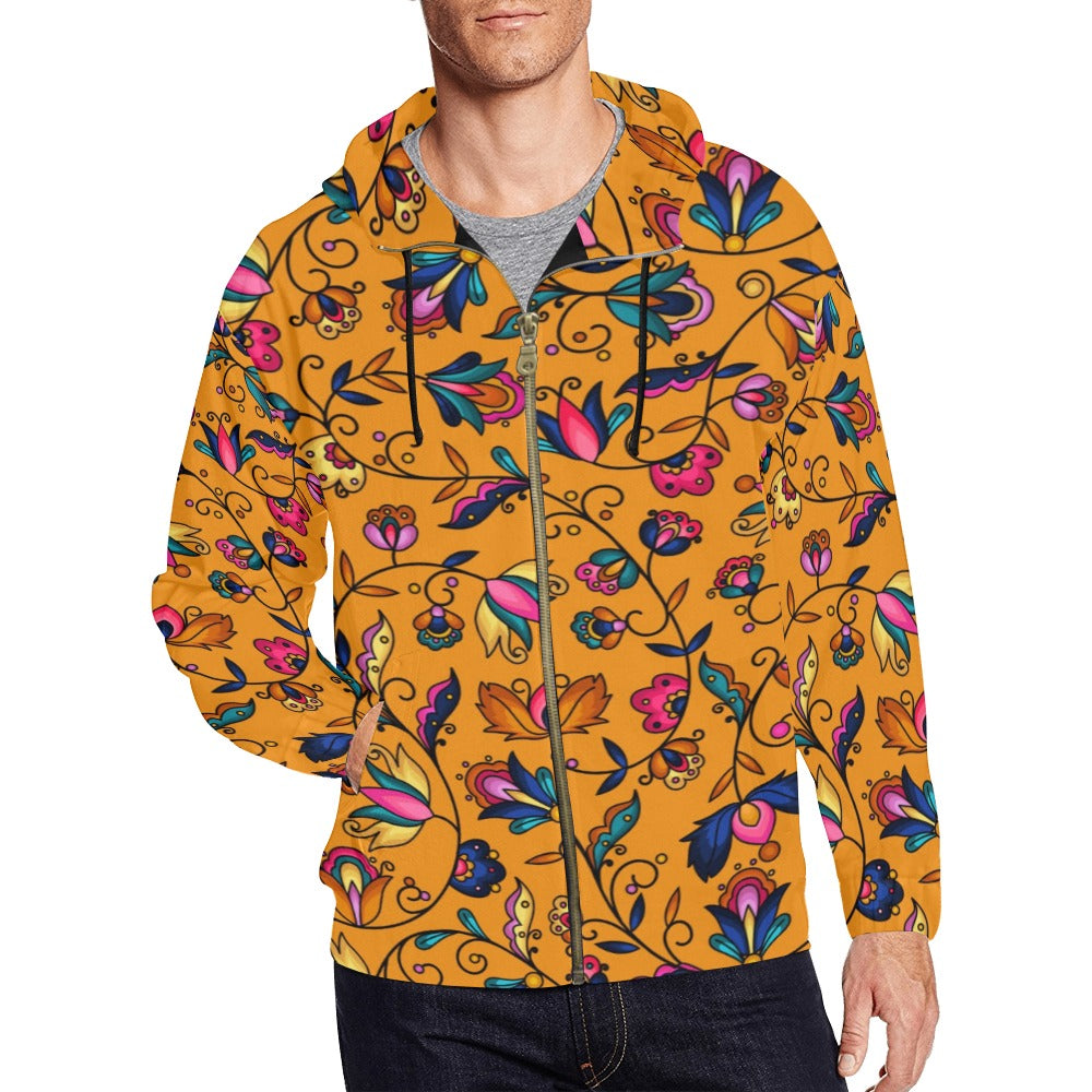 Copper Prairie Petals Orange Men's Zipper Hoodie
