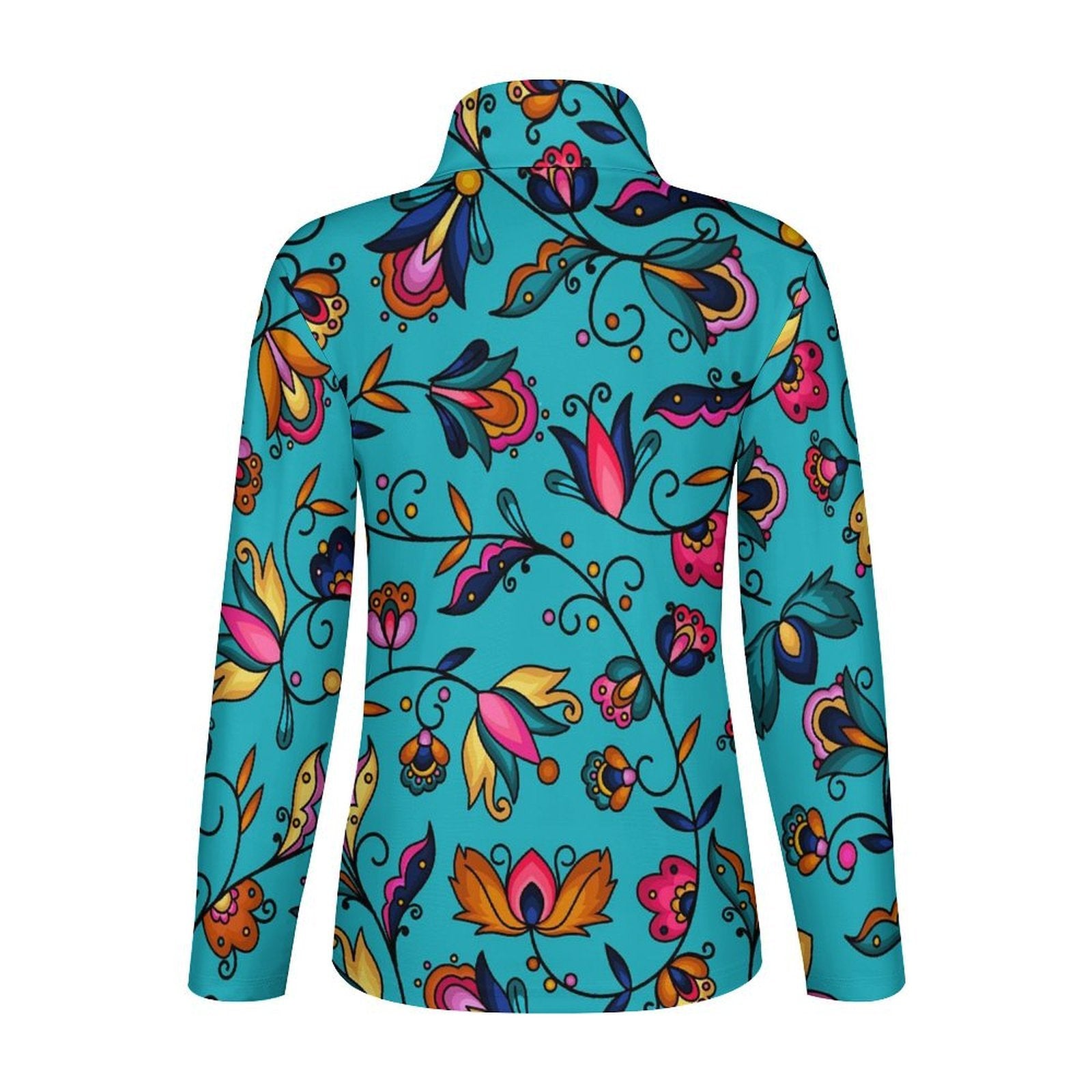 Copper Prairie Petals Turquoise Long Sleeve Yoga Shirt