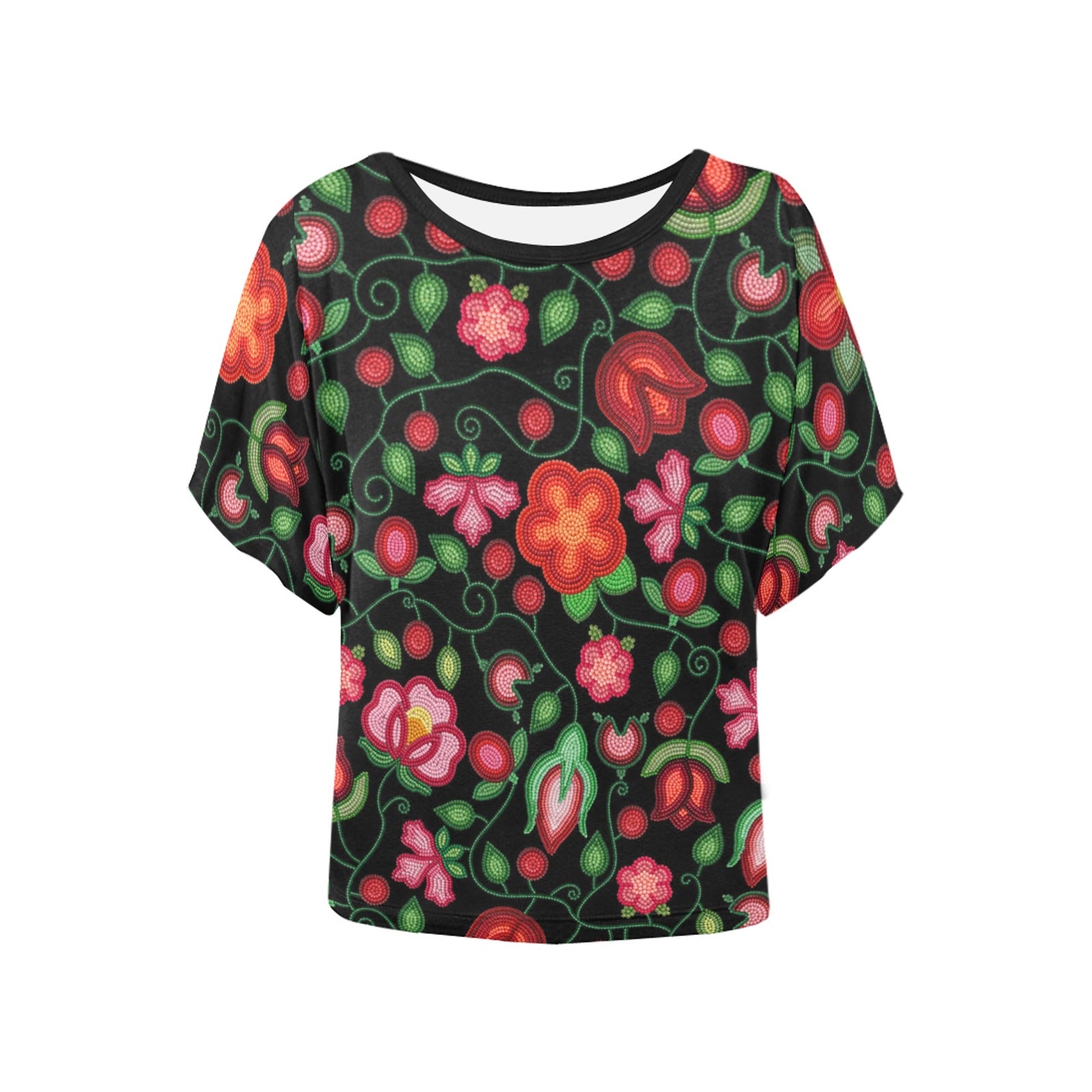 Rose Reverie Black Women's Batwing-Sleeved Blouse T-shirt