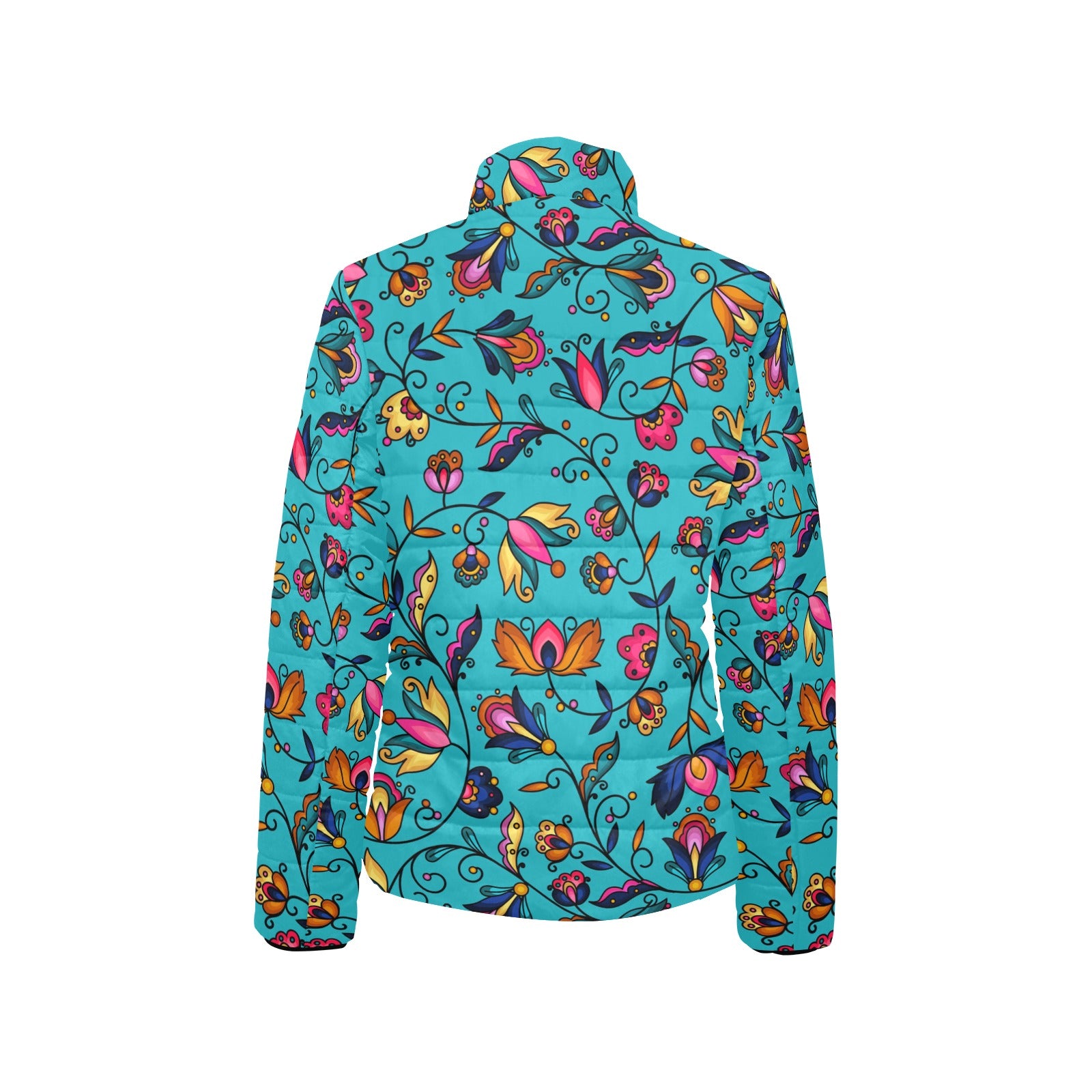Copper Prairie Petals Turquoise Women's Stand Collar Padded Jacket