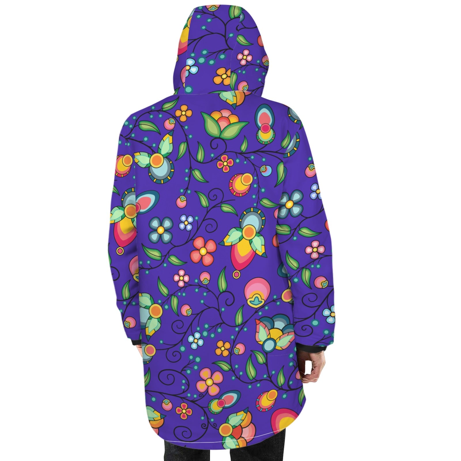 Floral Bounty Blue Unisex Sherpa Lined Hooded Coat