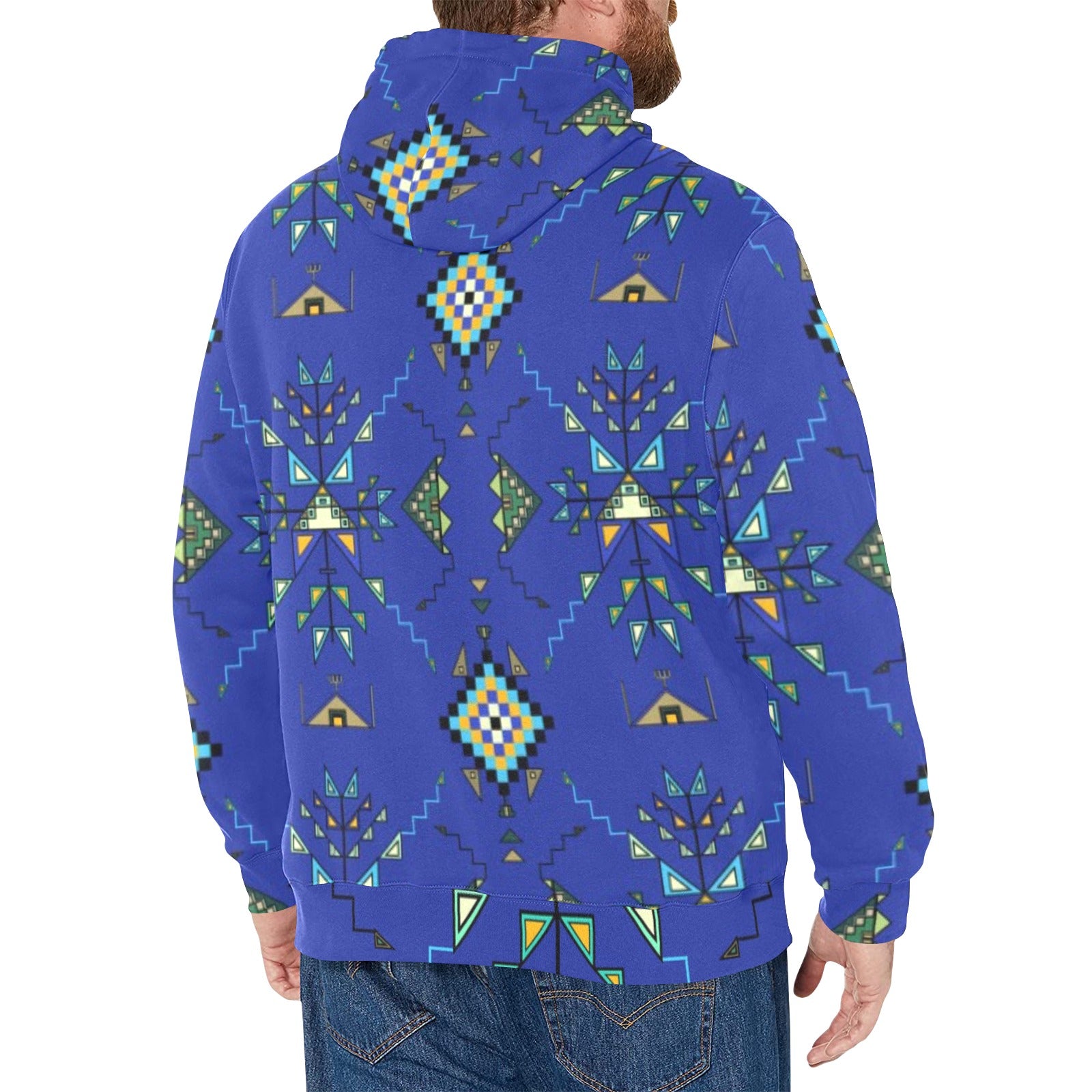 Bear Shield Dark Blue Men's Long Sleeve Fleece Hoodie