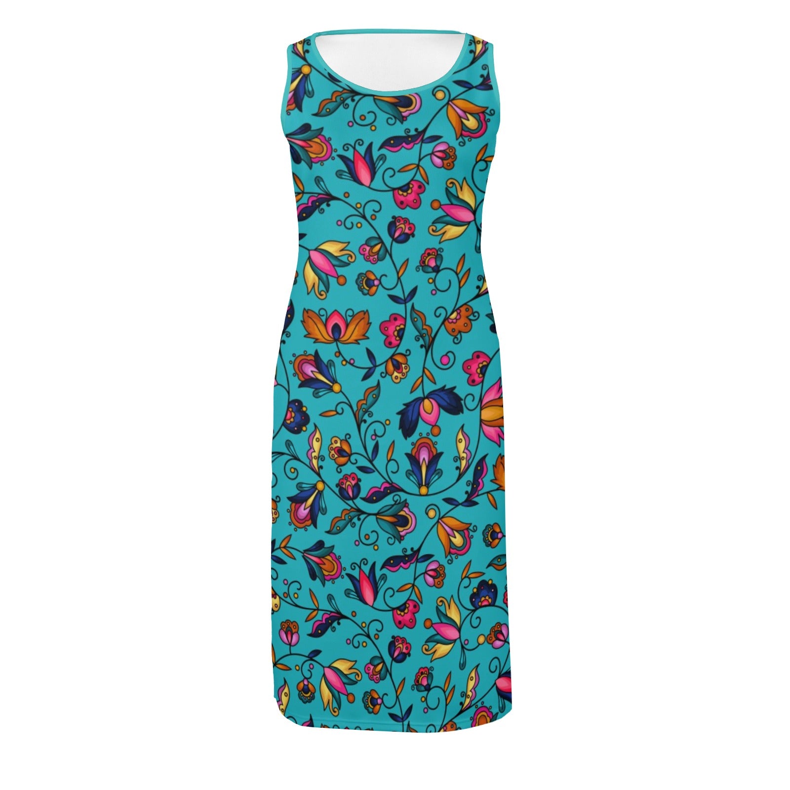 Copper Prairie Petals Turquoise Phaedra Sleeveless Open Fork Long Dress