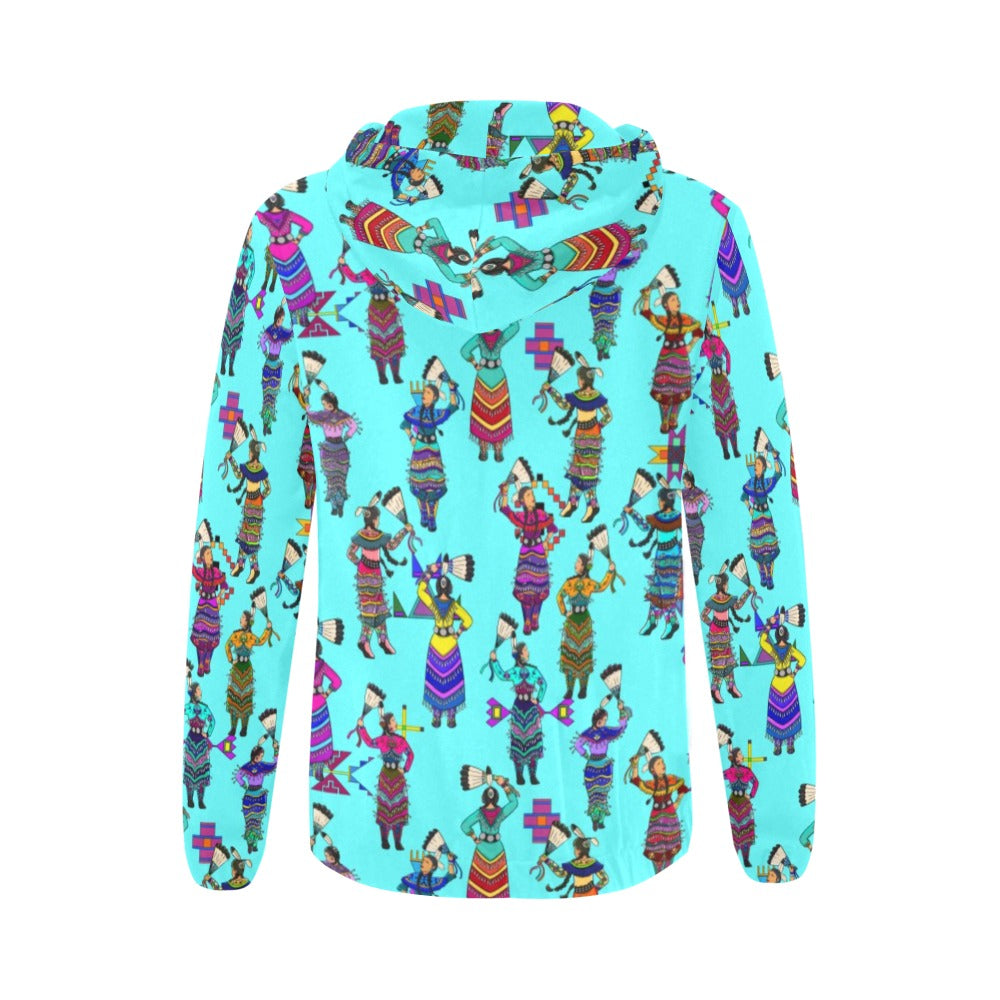 Women's Jingle Dancers Turquoise Full Zip Hoodie for Women