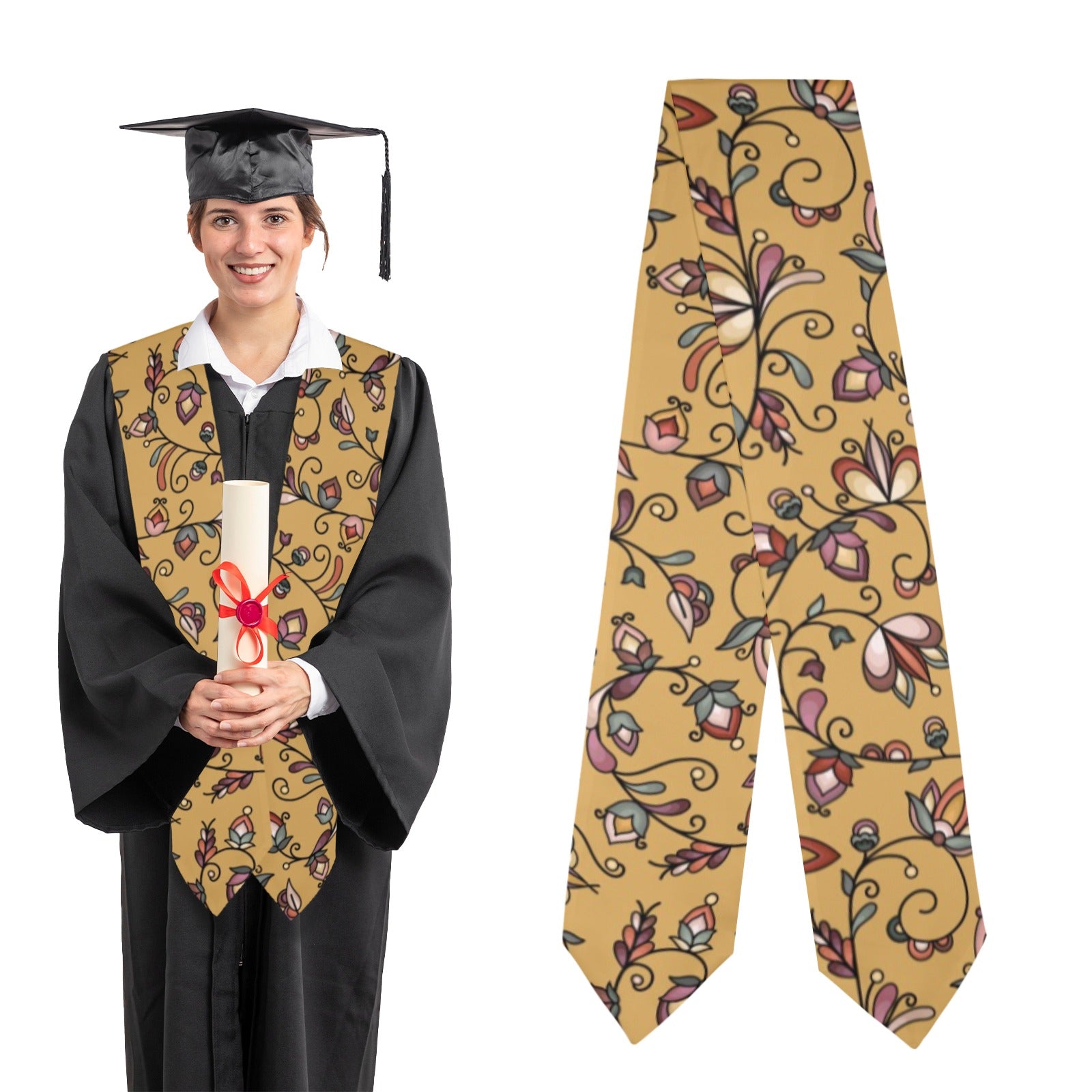 Burnt Sky Petals Gold Graduation Stole