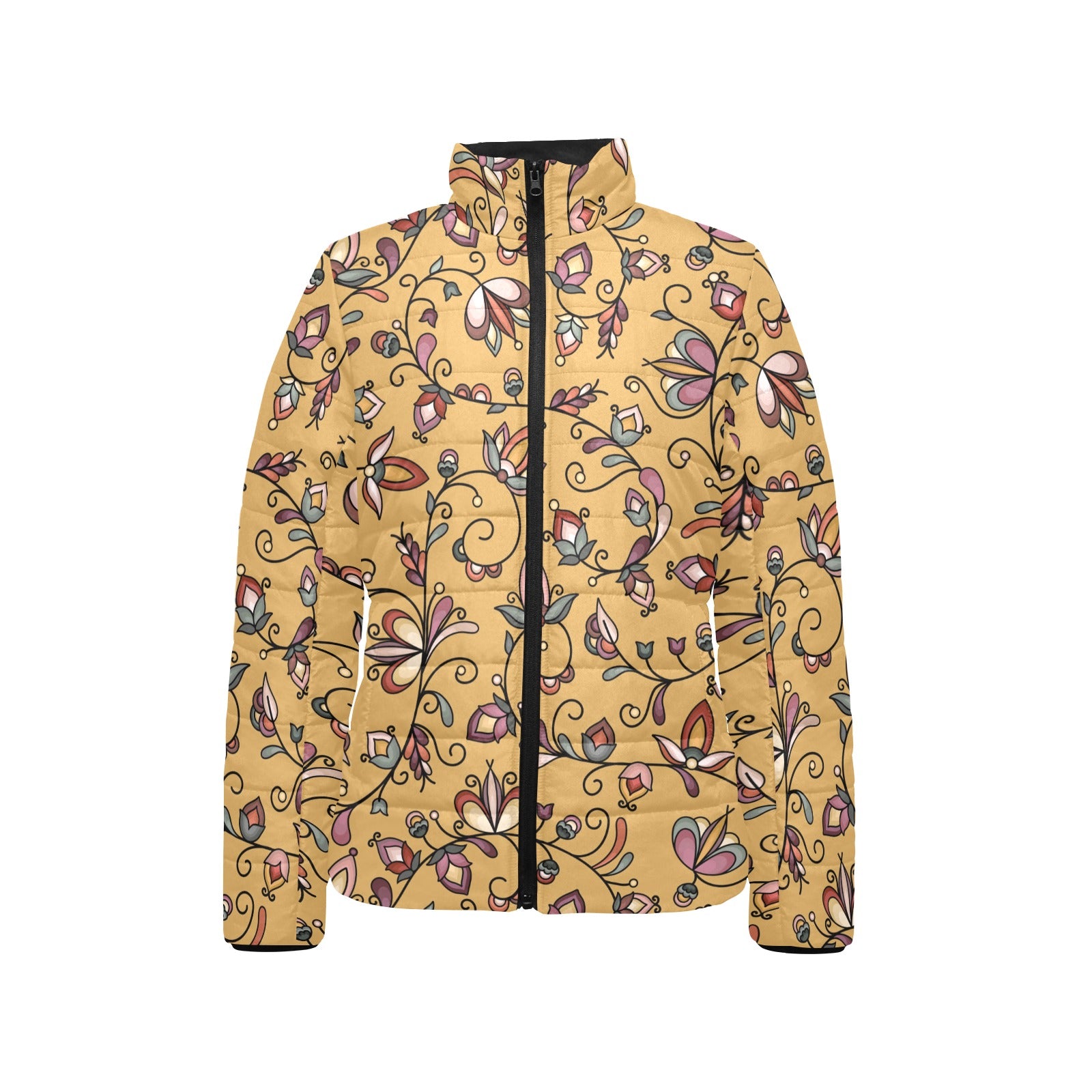 Burnt Sky Petals Gold Women's Stand Collar Padded Jacket