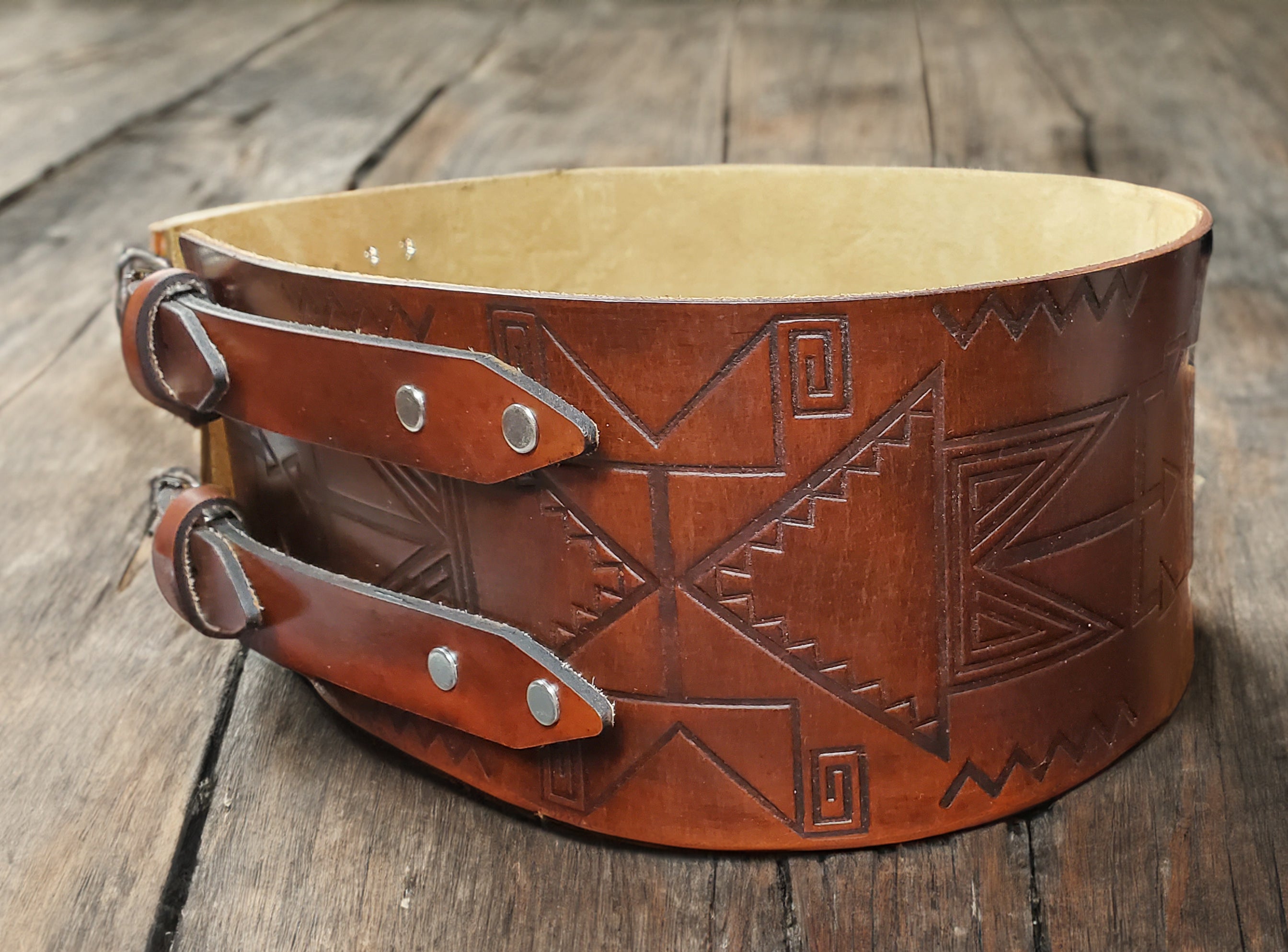 Geometric Winter Handmade Thick 4 Inch Leather Belt