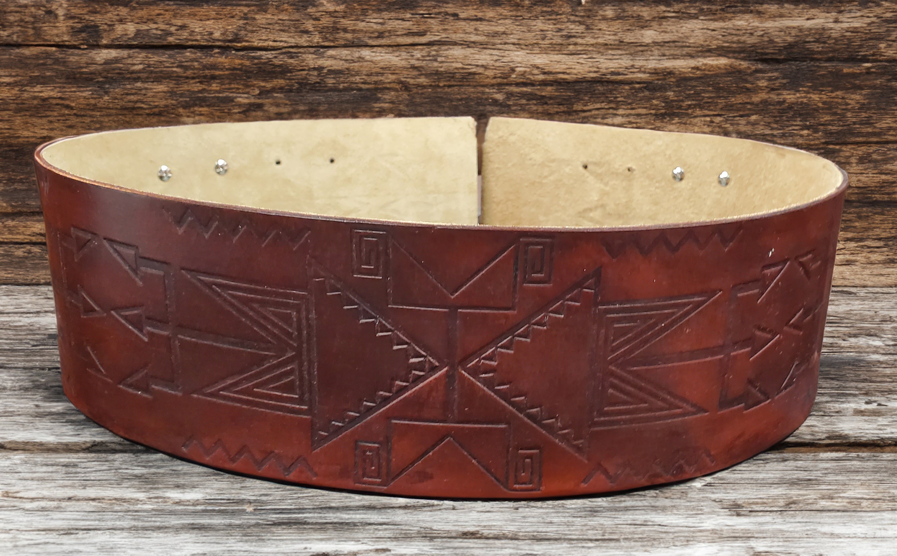 Geometric Winter Handmade Thick 4 Inch Leather Belt