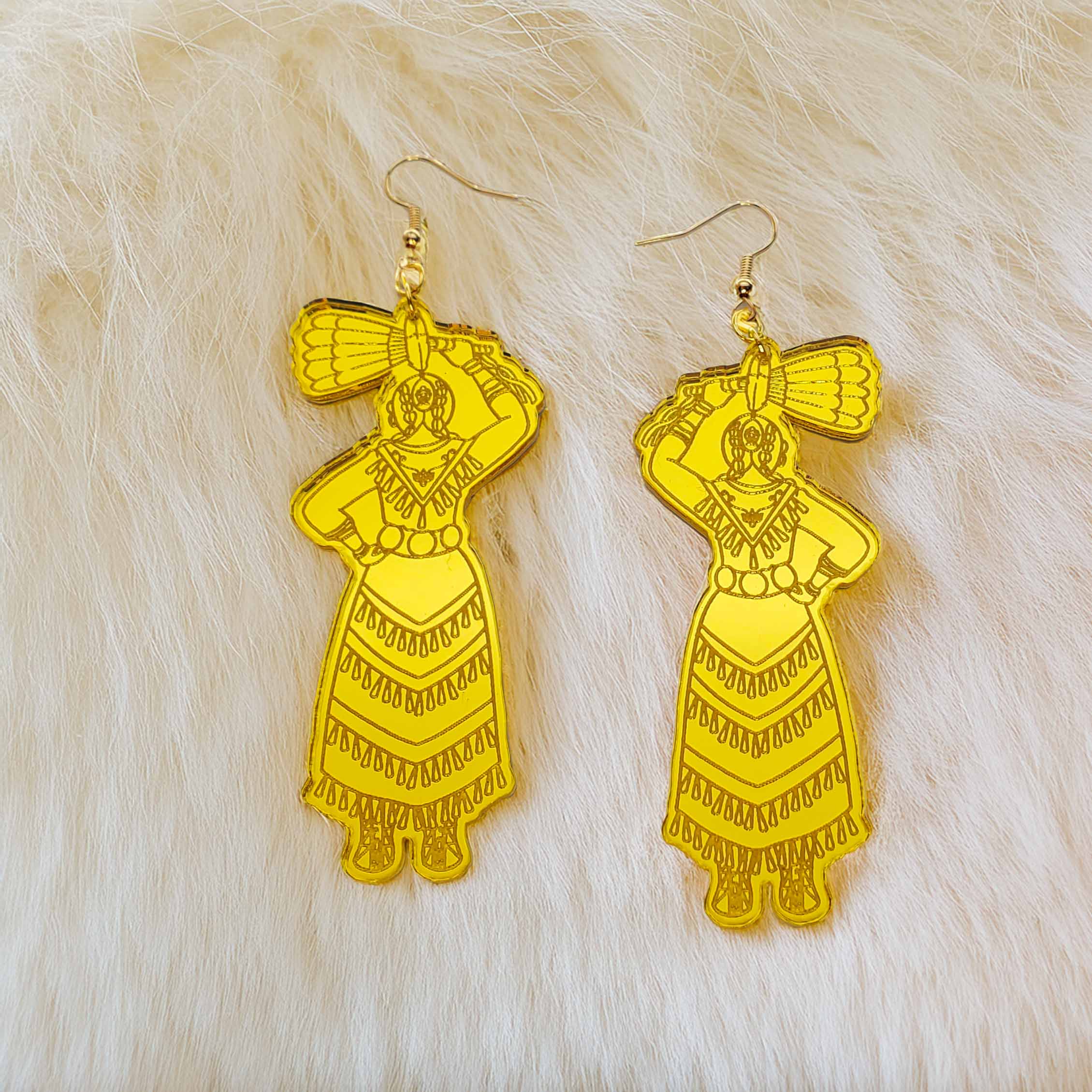 Modern Ledger Jingle Dancer 1 Handmade Acrylic Engraved Earring Set