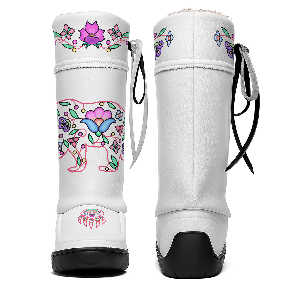 Bear Floral White Real Leather MocLux Tall