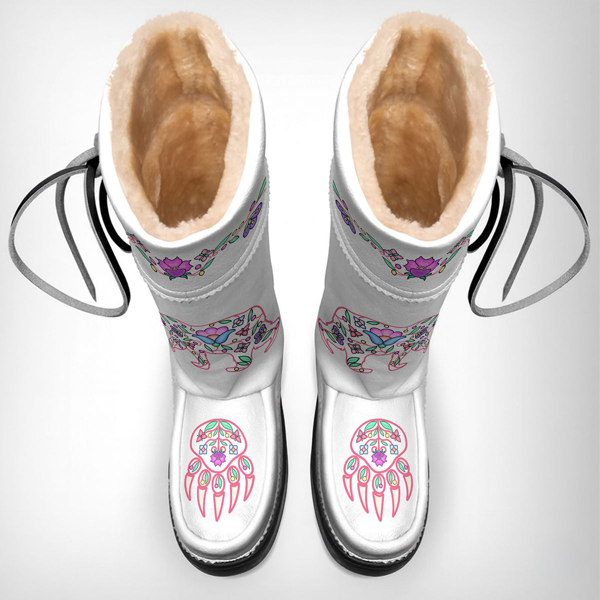 Bear Floral White Real Leather MocLux Tall