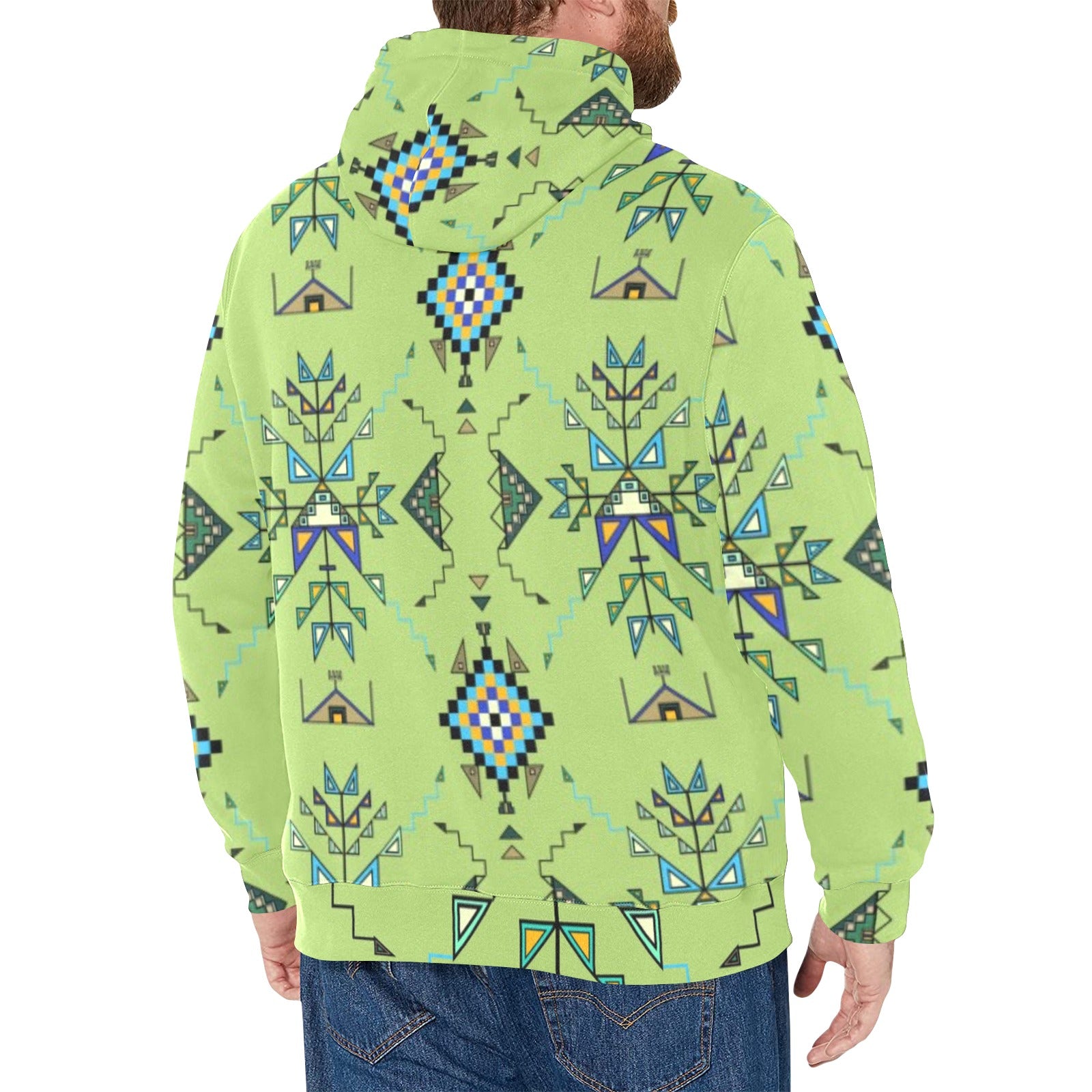 Bear Shield Green Men's Long Sleeve Fleece Hoodie