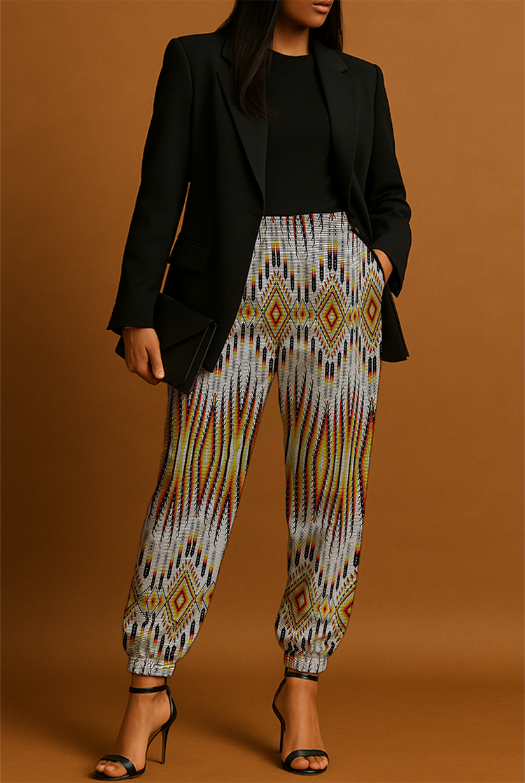 Fire Feather White Ribbon Jogger Pants