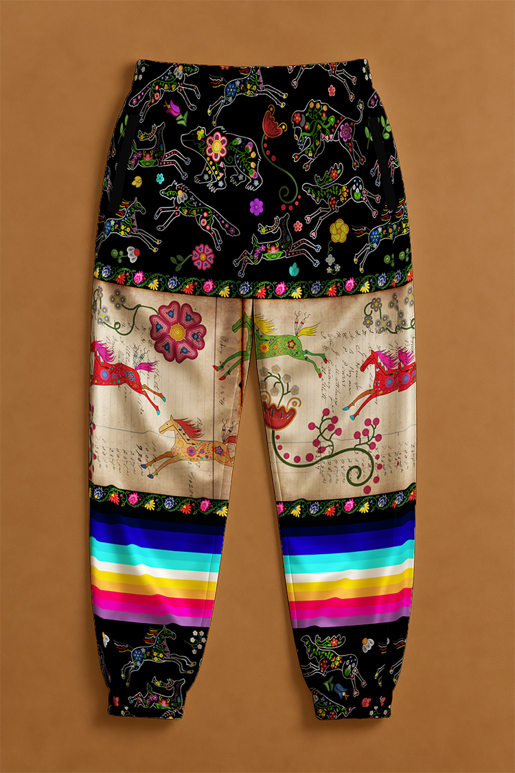 Floral Ledger Horse Ribbon Jogger Pants