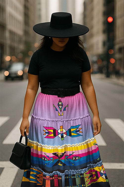 Four Directions Harmony Geometric Three Tier Skirt