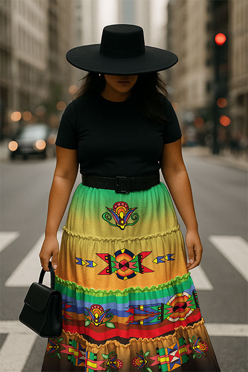 Spirit Blossom Harmony Geometric Three Tier Skirt
